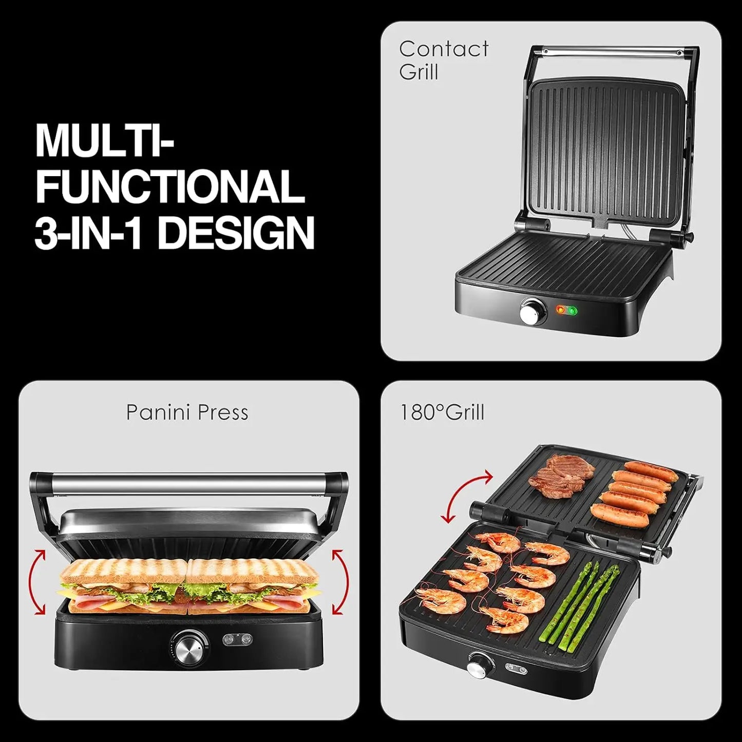 Ostba 1200W Panini Press Grill With Adjustable Temp