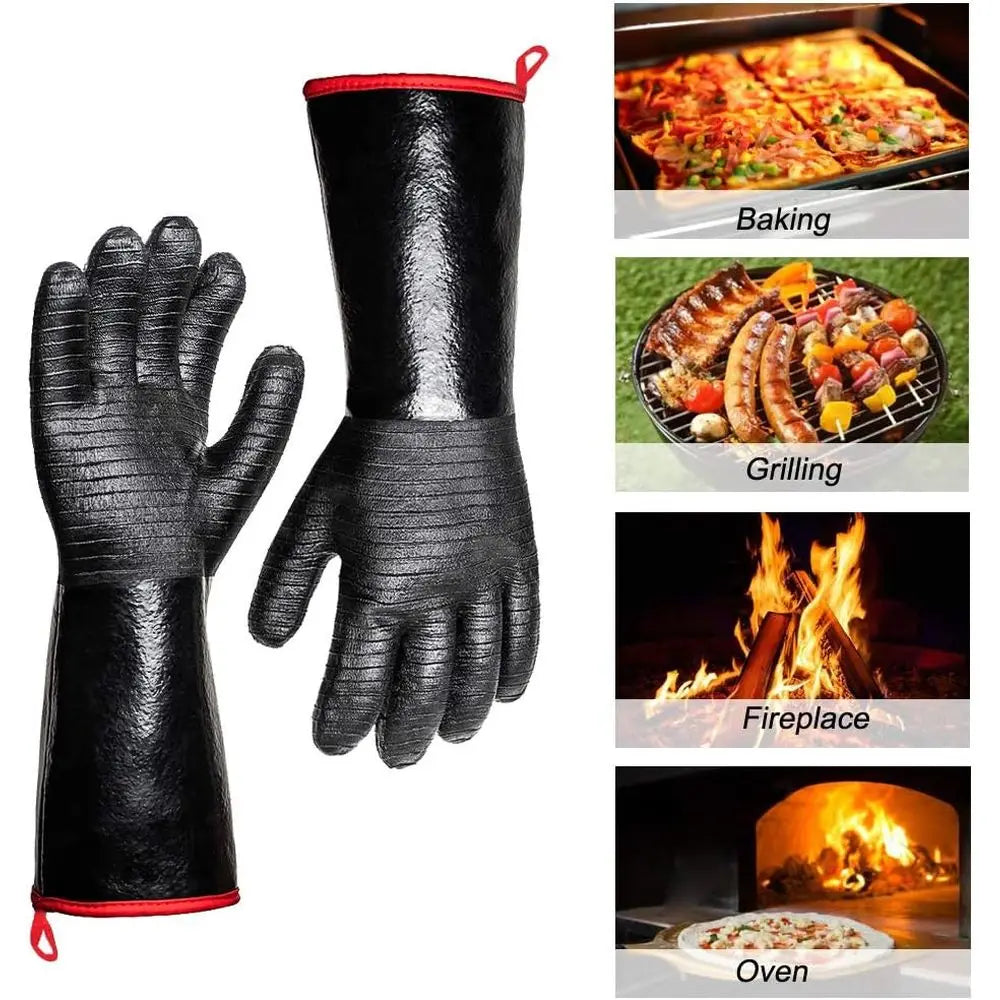Extreme Heat Resistant Gloves for Grill BBQ, Waterproof Long Sleeve Pit Grill Gloves for Fryer, Oven, Smoker, Oil Resistant Neop