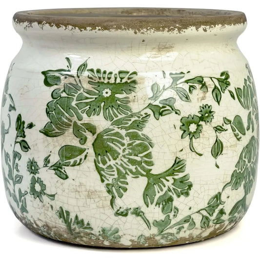 Vintage Ceramic Flower Pot with Drainage Indoor Outdoor Rustic Planter Tuscan Style Home Garden Decor