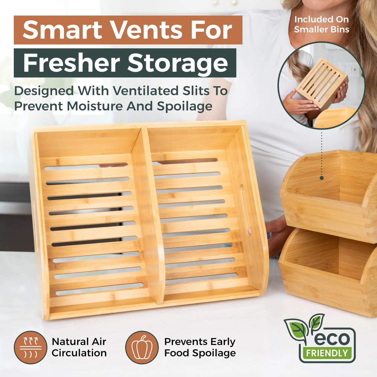 Bamboo Potato And Onion Storage Bin Organizer