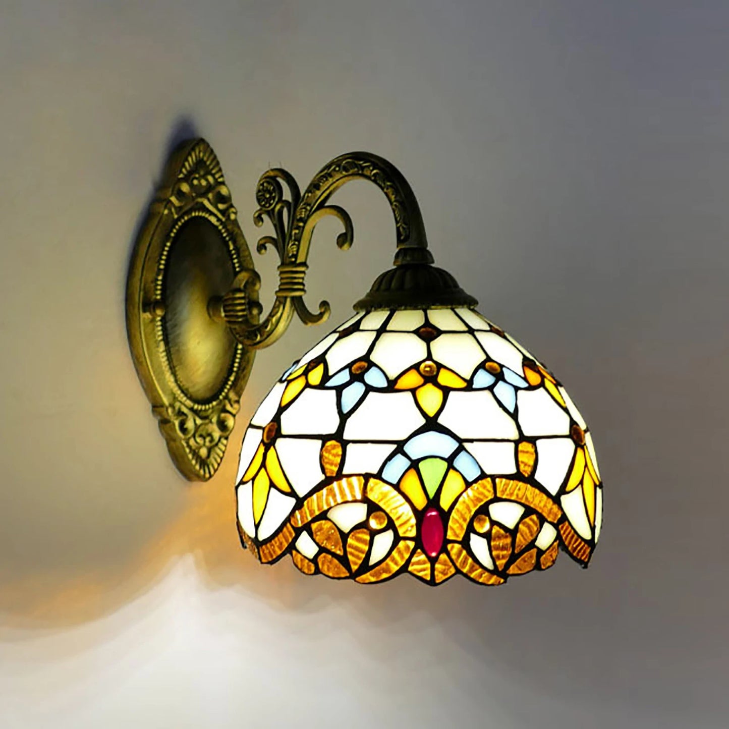 Tiffany Wall Lamp.   Indoor Vintage Wall Lamp.  Retro Handmade Dome Lamp for Living Room, Staircase, Bedroom