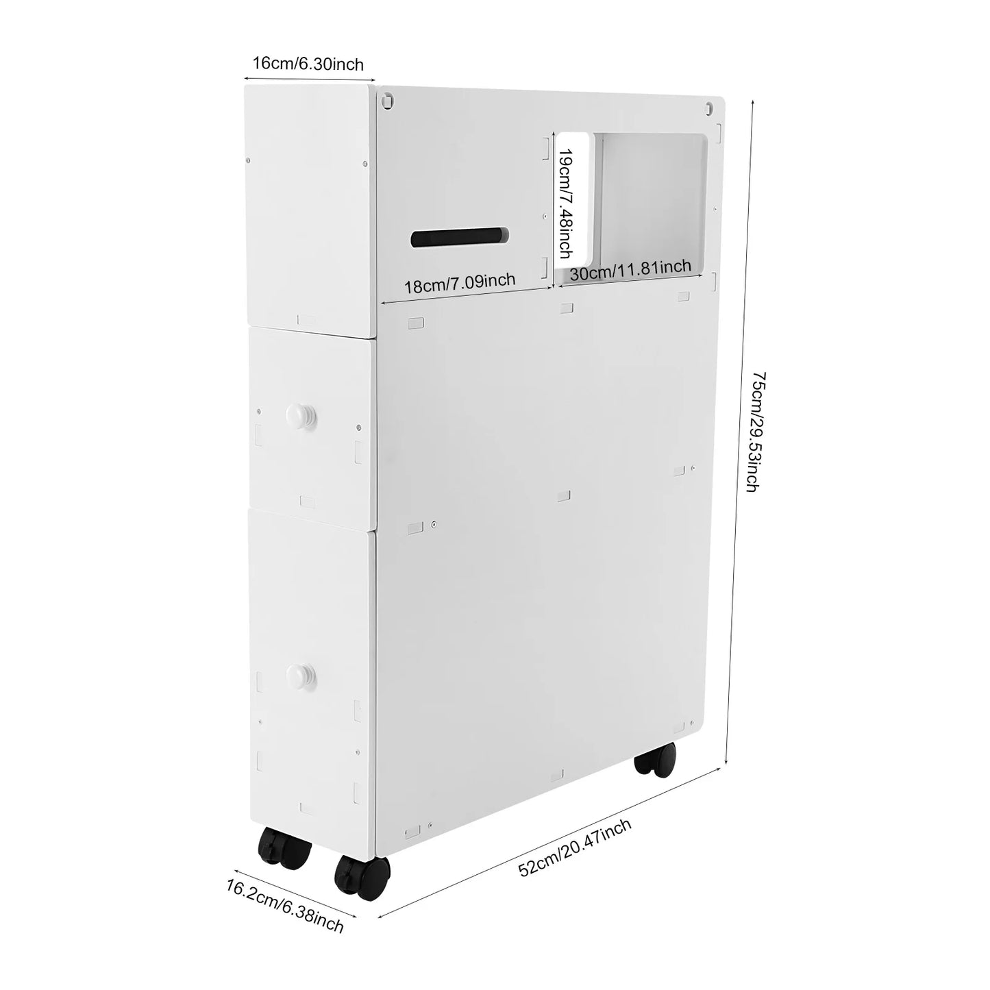 Narrow PVC Bathroom Storage Cabinet With Drawers And Wheels