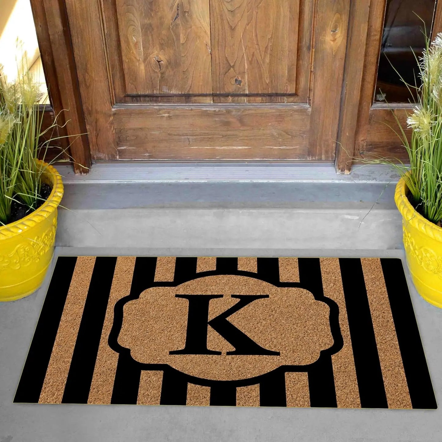 Custom Monogram Striped Rubber Front Door Mat