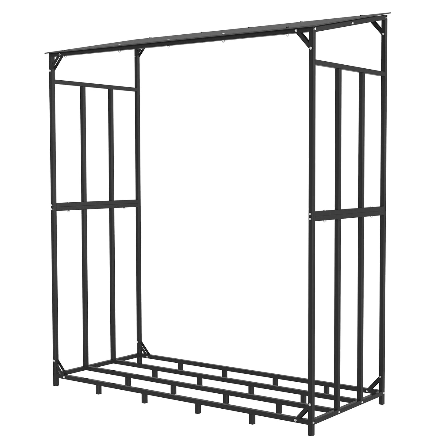 Metal Outdoor Firewood Storage Rack With Top Cover