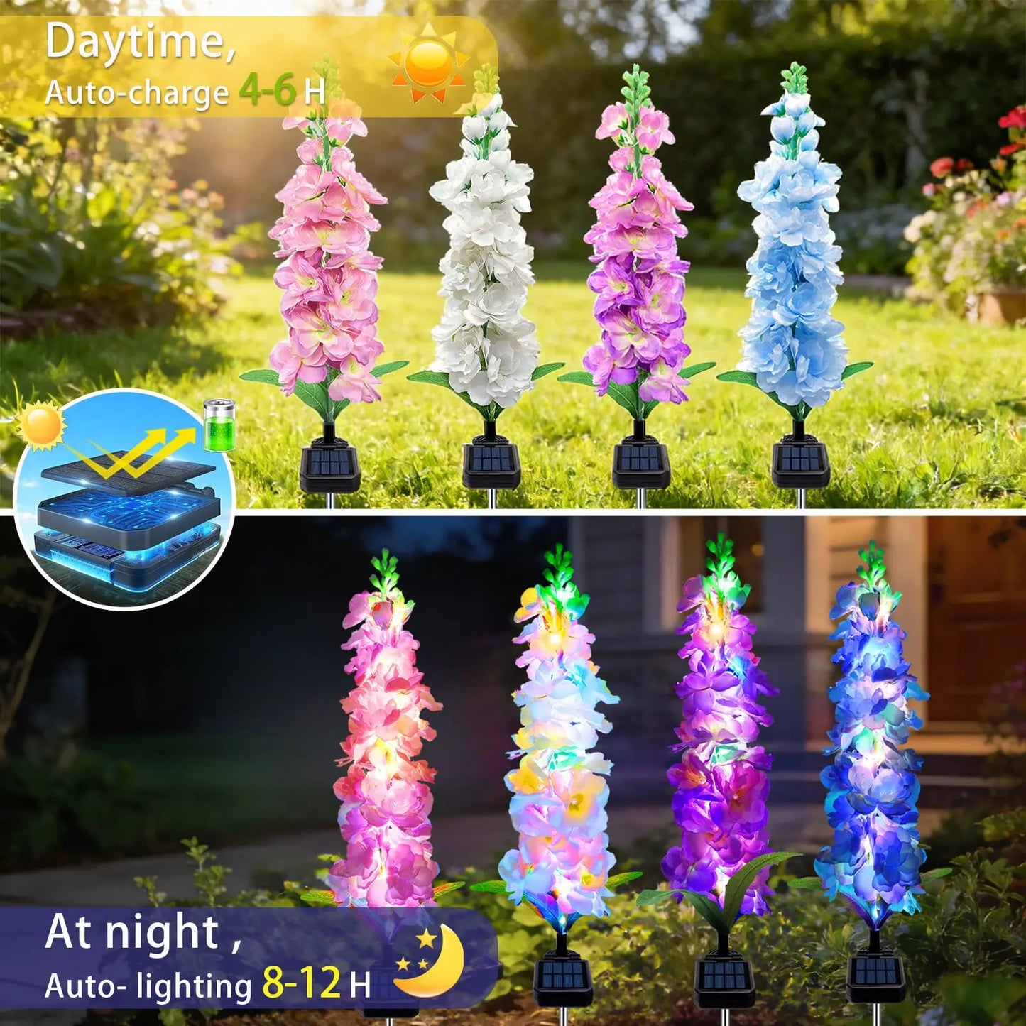 Solar Delphinium Flower Garden Lights With 80 Led Bulbs