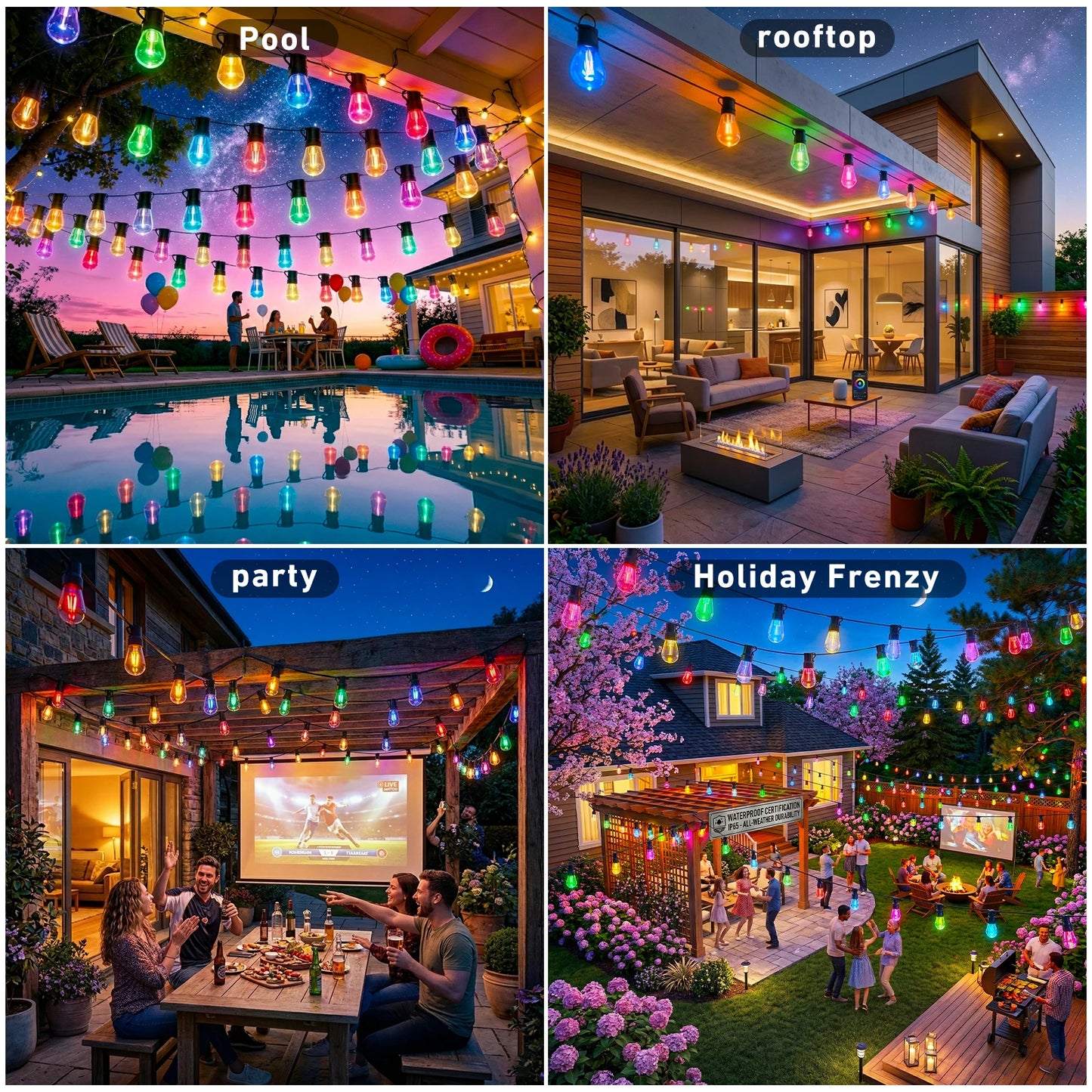 Outdoor Waterproof LED String Lights With Smart App Control