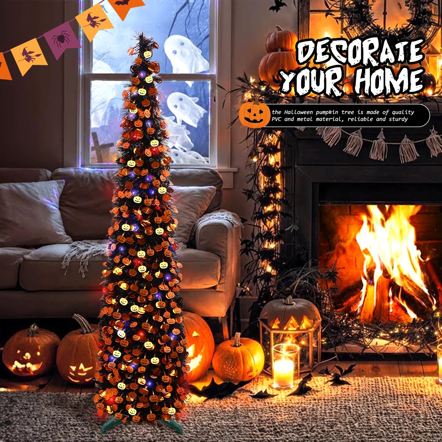Halloween Pop Up Artificial Tree With Pumpkin Decor