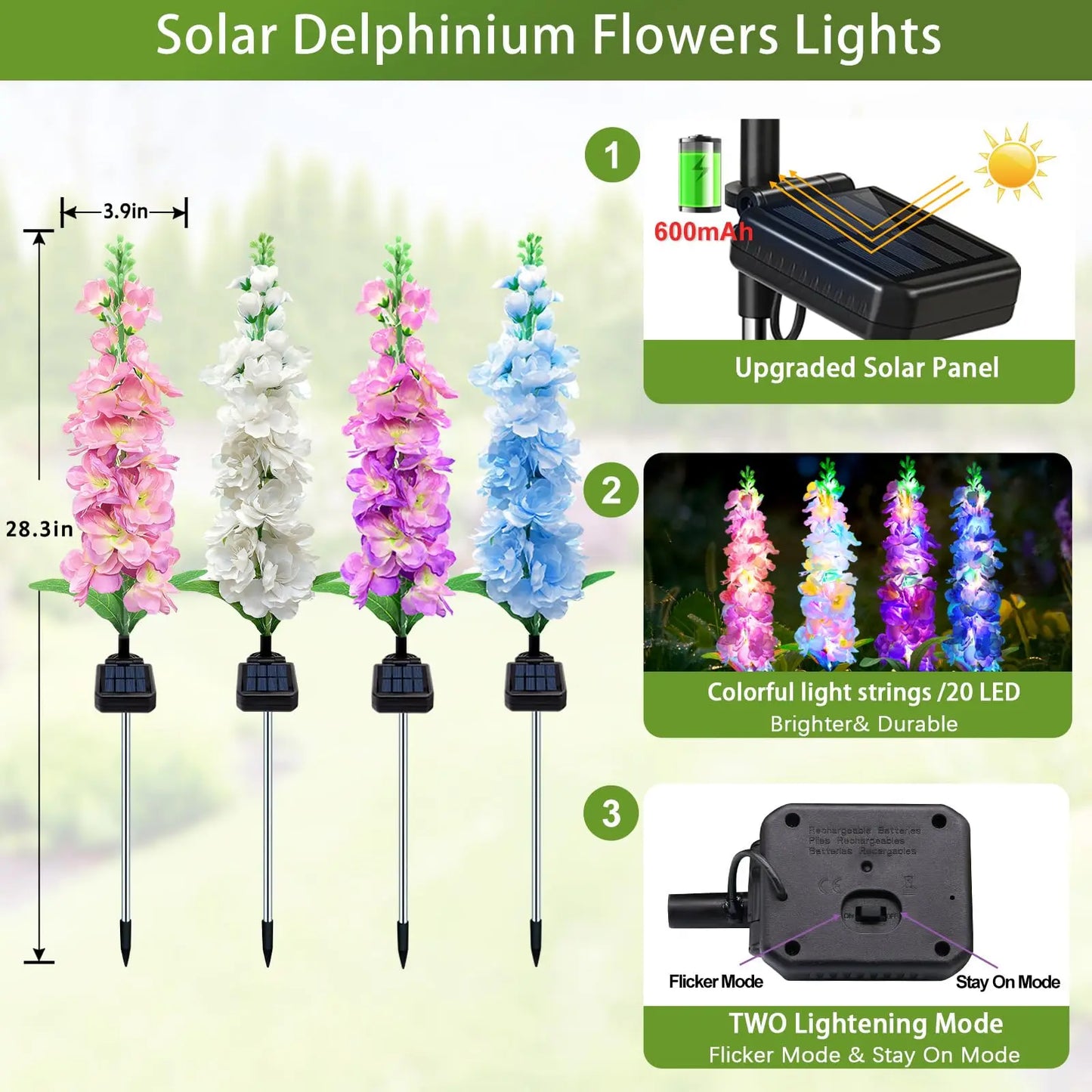 Solar Delphinium Flower Garden Lights With 80 Led Bulbs