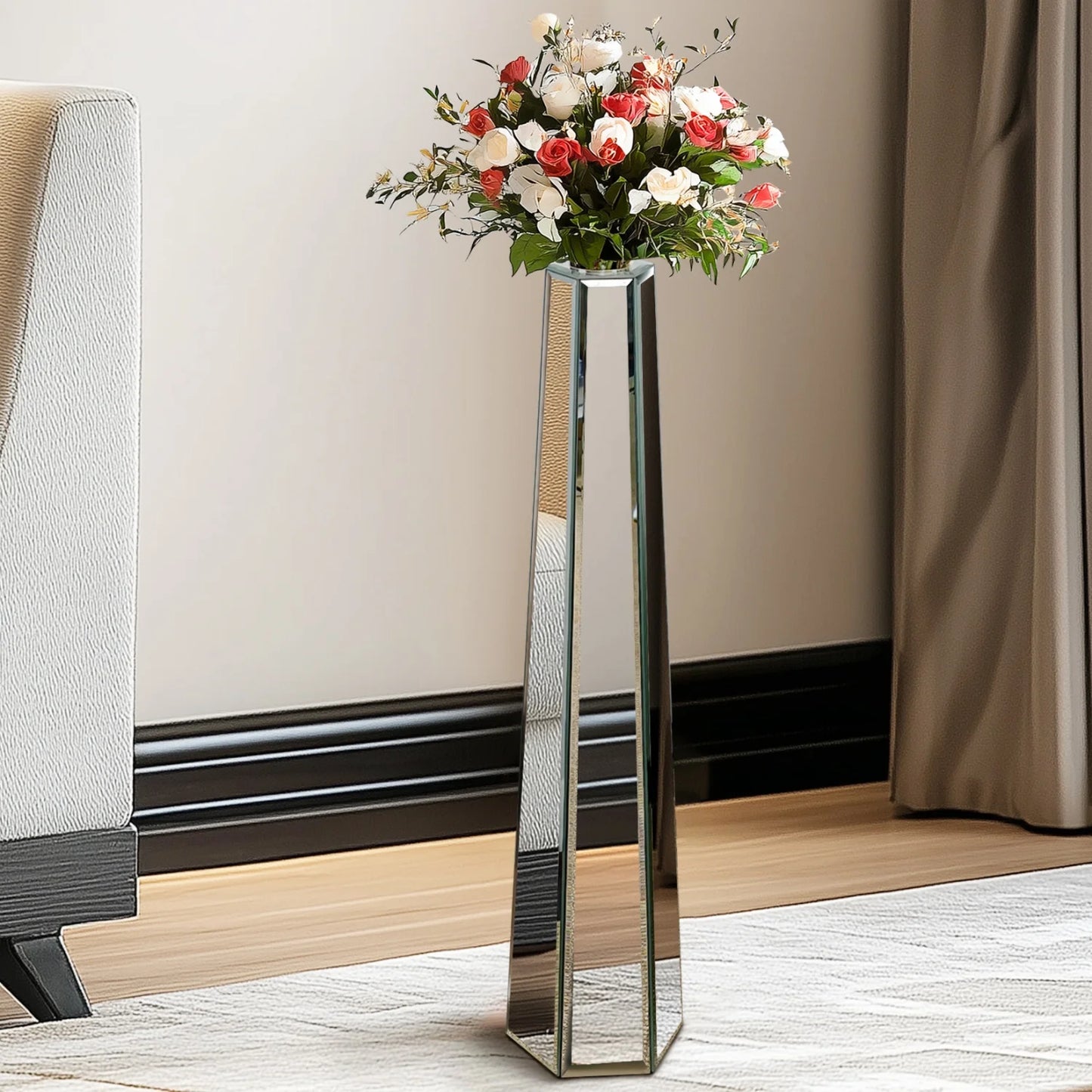 Various Styles,  Crushed Diamond Mirrored tall Vase.  Home Decor for Living Room Bedroom