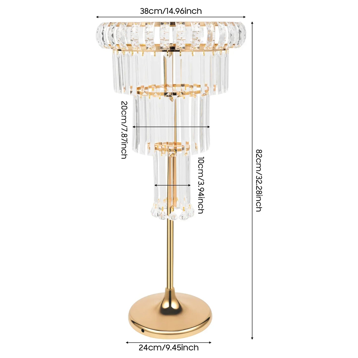 32-inch Tall Crystal Vase, 4-Tier Wedding Table,  Crystal Flower Pot, Free-Standing Flower Stand with Hanging Crystals and Base