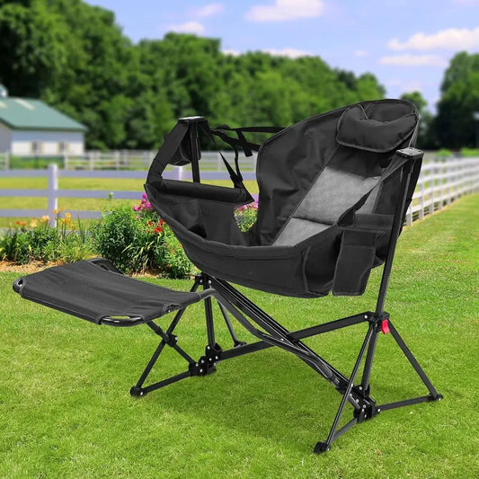 Folding Hammock Camping Chair With Footrest And Cup Holder