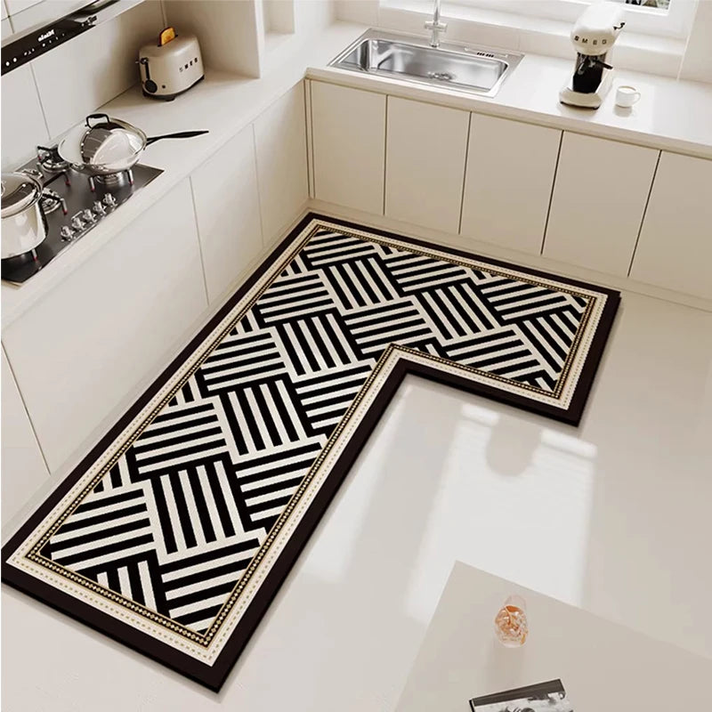 Kitchen Mat Waterproof Floor Mat Pvc Leather Rug Simple Style L-shaped Carpet Anti-oil Non-slip Carpets Home Decoration Rugs