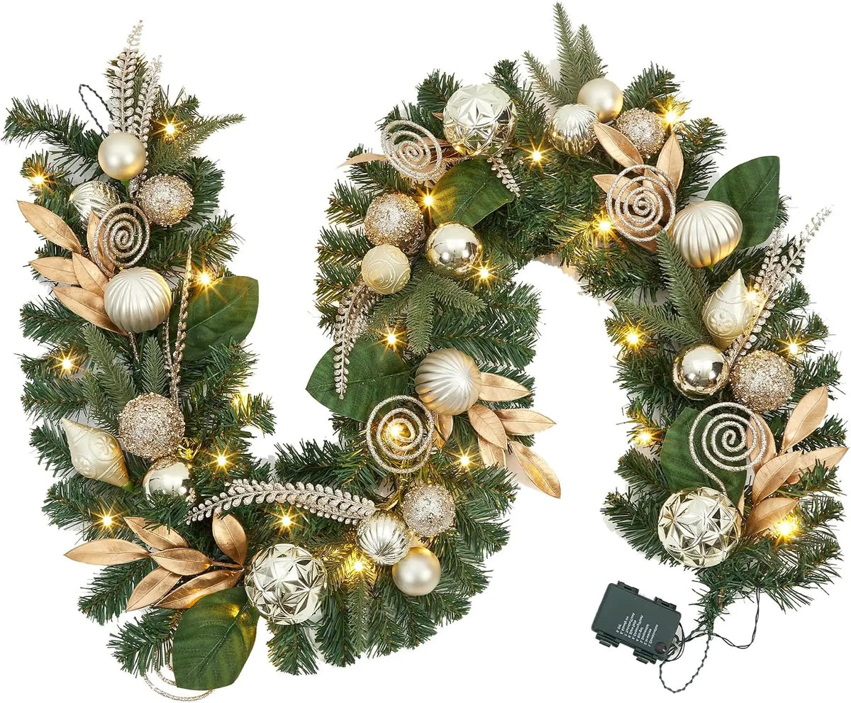 Tacleekii Prelit Christmas Garland With Ornaments