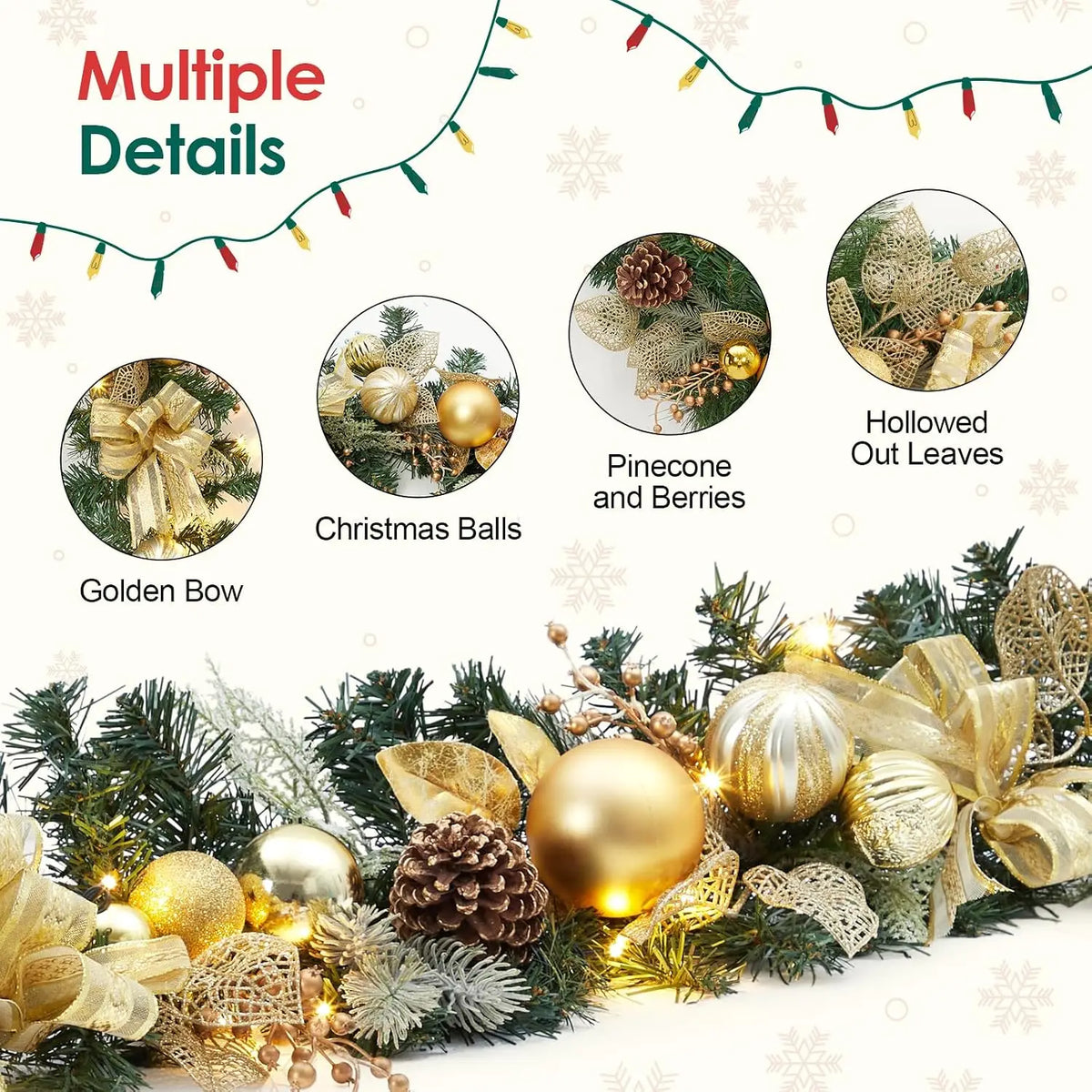 Garvee Pre Lit LED Christmas Garland Decoration