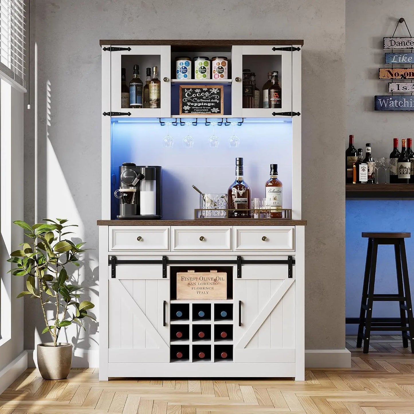 HiMiss Coffee Bar Cabinet With LED Lights