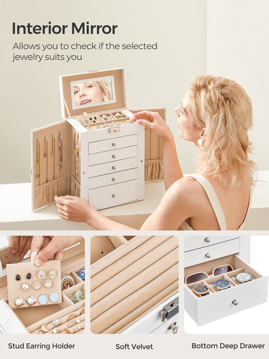 Jewelry Organizer Box With Mirror And Lock
