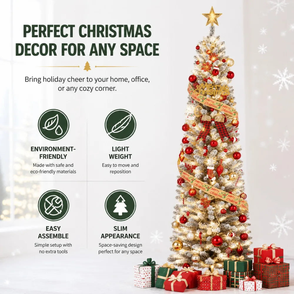 Slim Snow Flocked Prelit Christmas Tree With Warm Lights