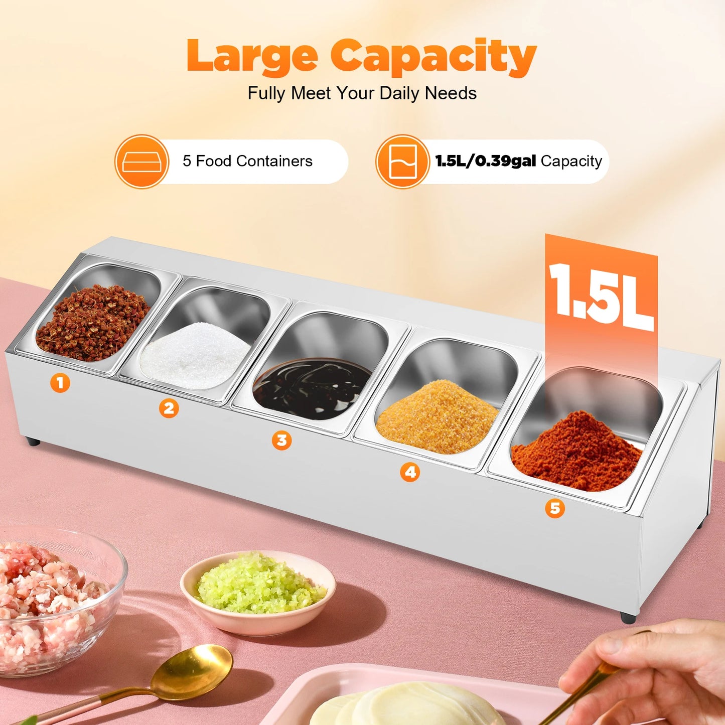 High Quality 201 Stainless Steel Seasoning Box Household Seasoning Tank Countertop Inclined Holder for Seasoning Sauce Jam Fruits 86*22.5*22cm Sliver