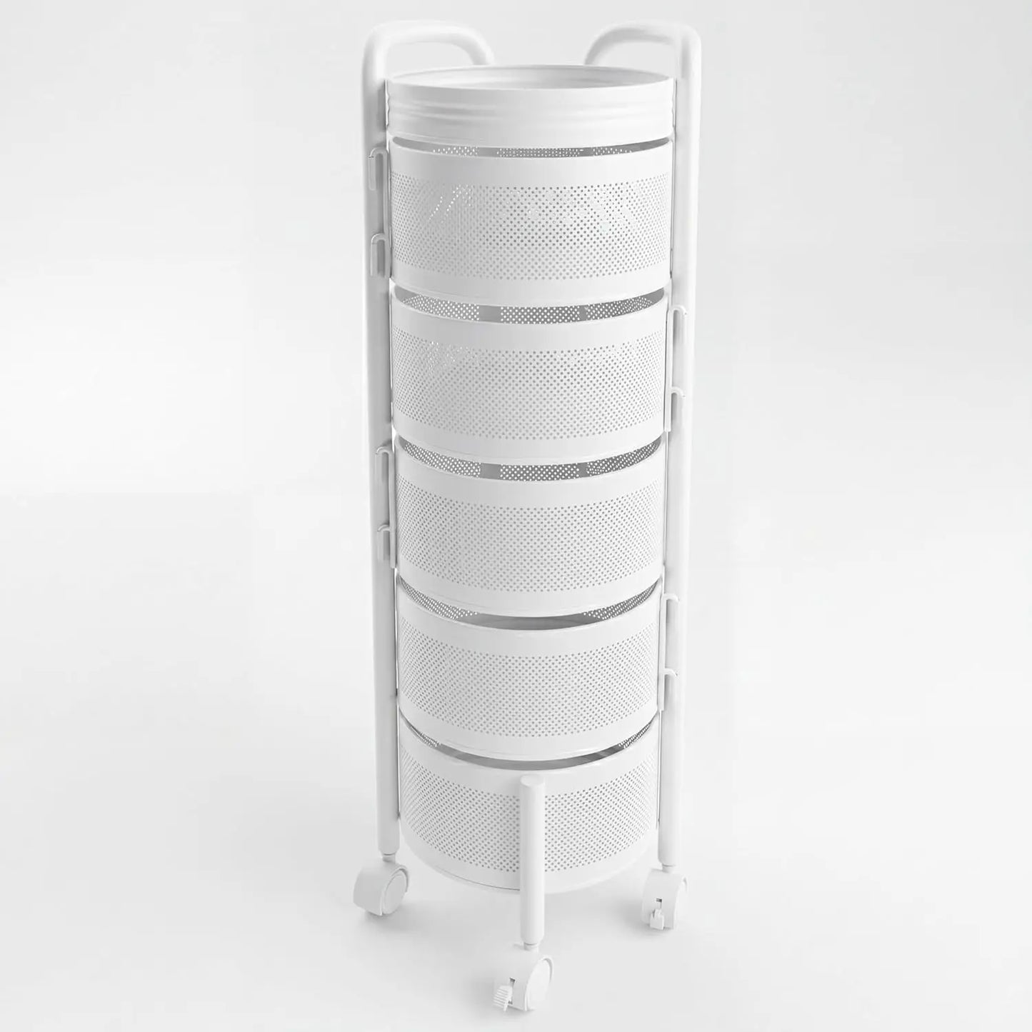 4-Tier /5-Tier Thickened Carbon Steel Rotating Kitchen Storage Cart with Wheels, Mobile Utility Rack with Top Lid, Fruit Vegetable Basket, Rotating Produce Organizer for Bathroom Living Room, No Assembly