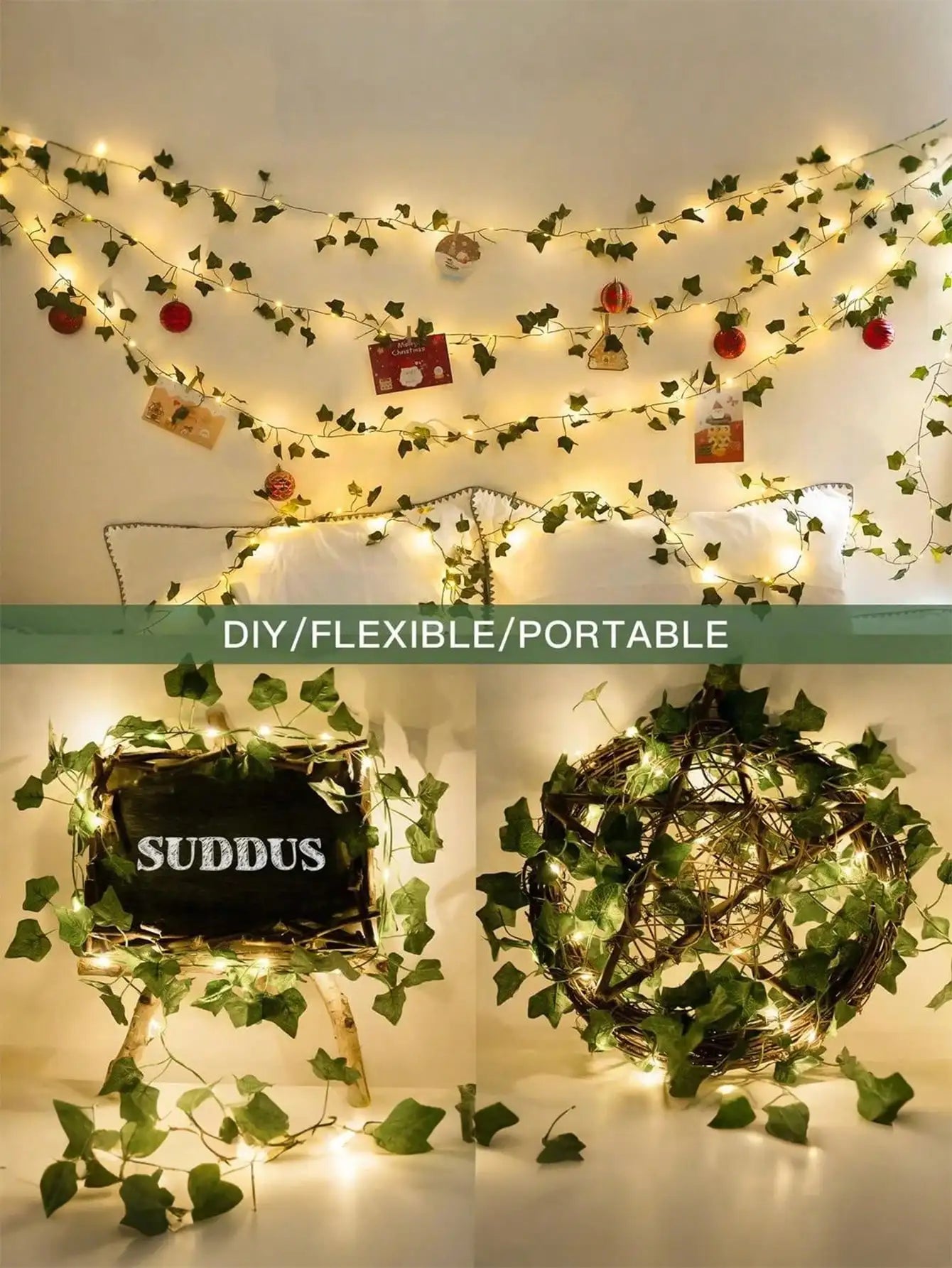 Battery Powered LED Ivy Vine Lights Home Garden Decor