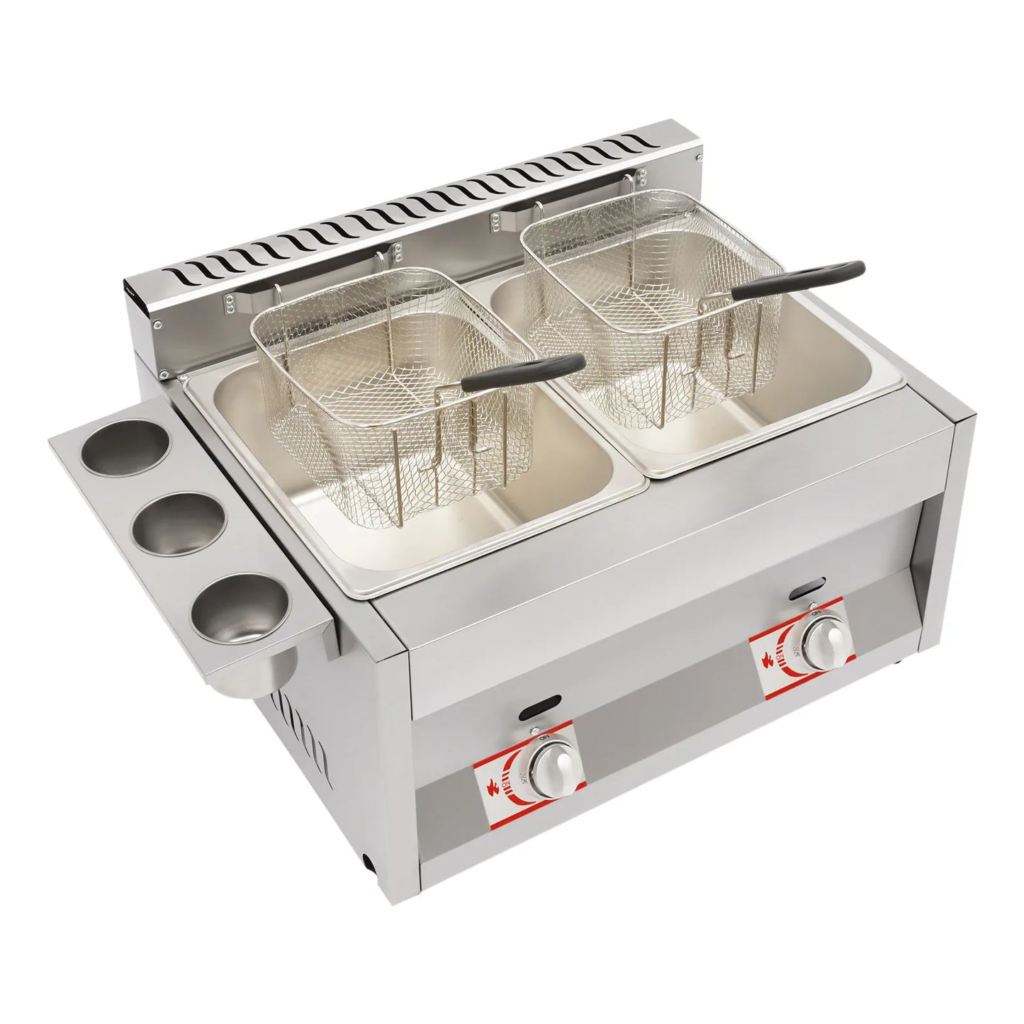 Gas Deep Fryer with Basket and Lid, Silver Commercial Deep Fryer, Stainless Steel Dual Tank Kitchen Deep Fryer 6L/6.34Qt