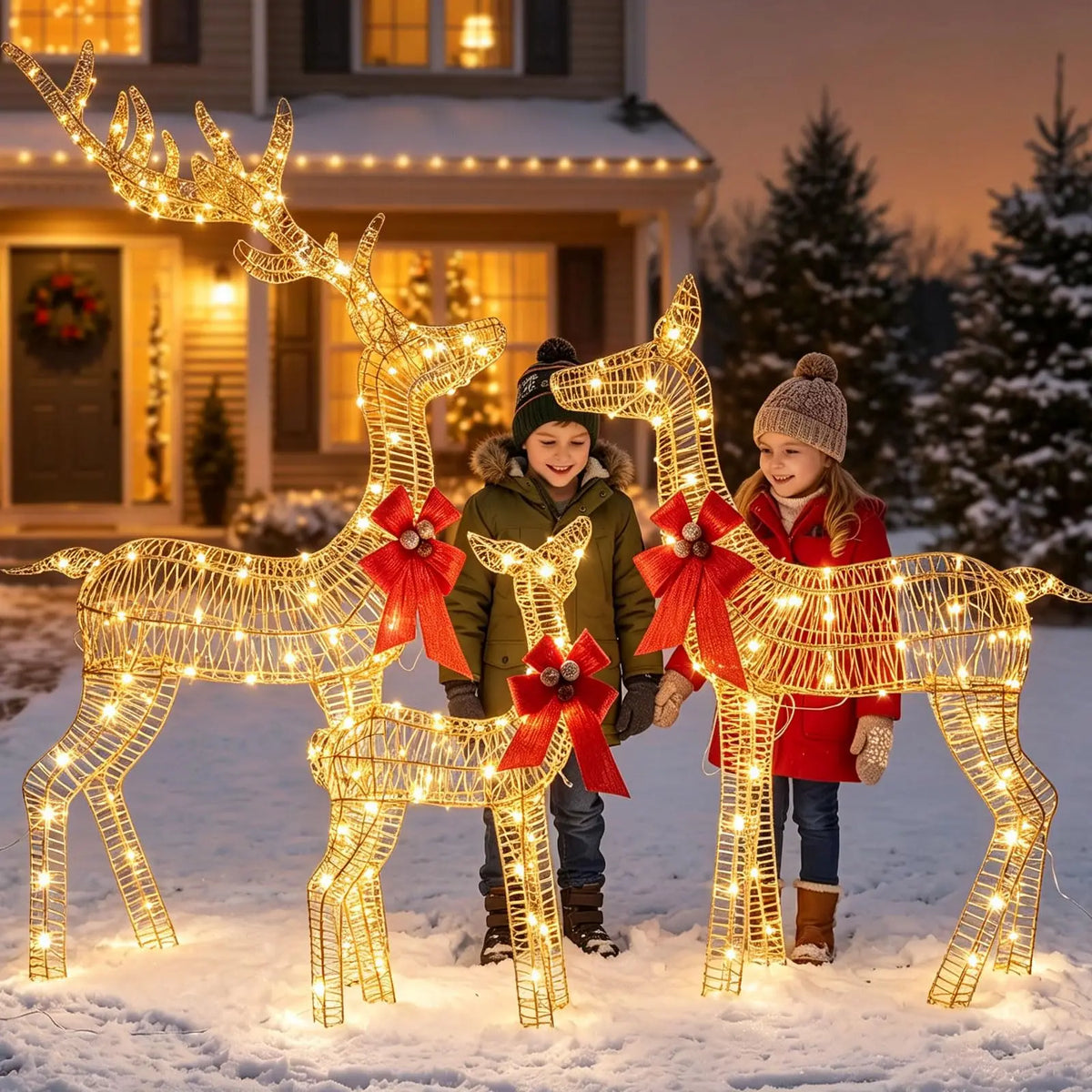 HiMISS Lighted Christmas Reindeer Family Yard Decor
