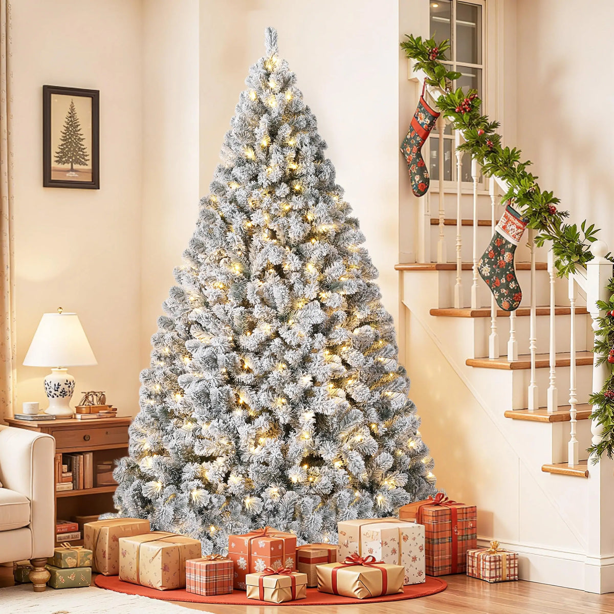 Snow Flocked Prelit Christmas Tree With Warm White LEDs