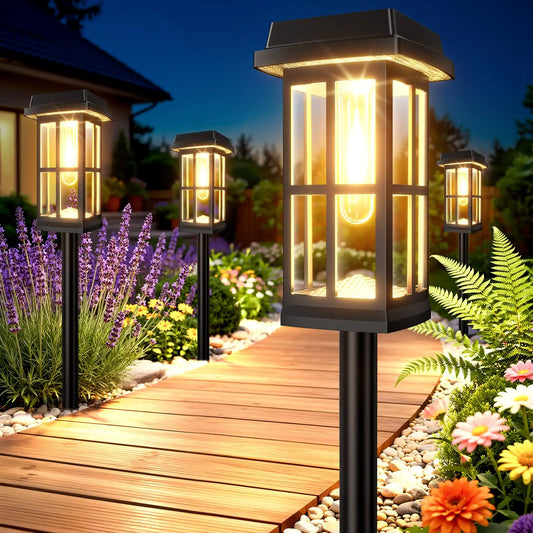 Solar Powered Pathway Lights . 8 Pack IP65 Waterproof Auto On Off Outdoor Landscape Lighting.   Decorative Solar Garden Lamps for Patio Lawn Walkway Driveway Yard
