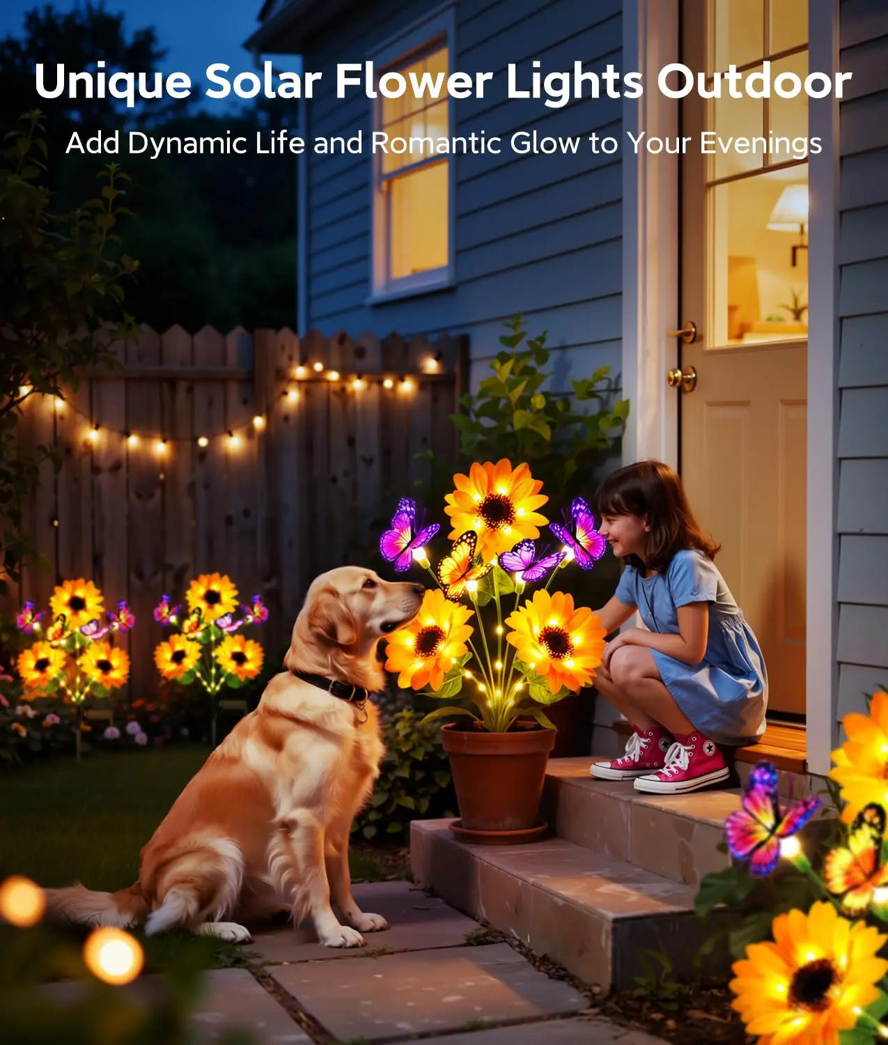 Solar Sunflower Garden Lights With Butterflies