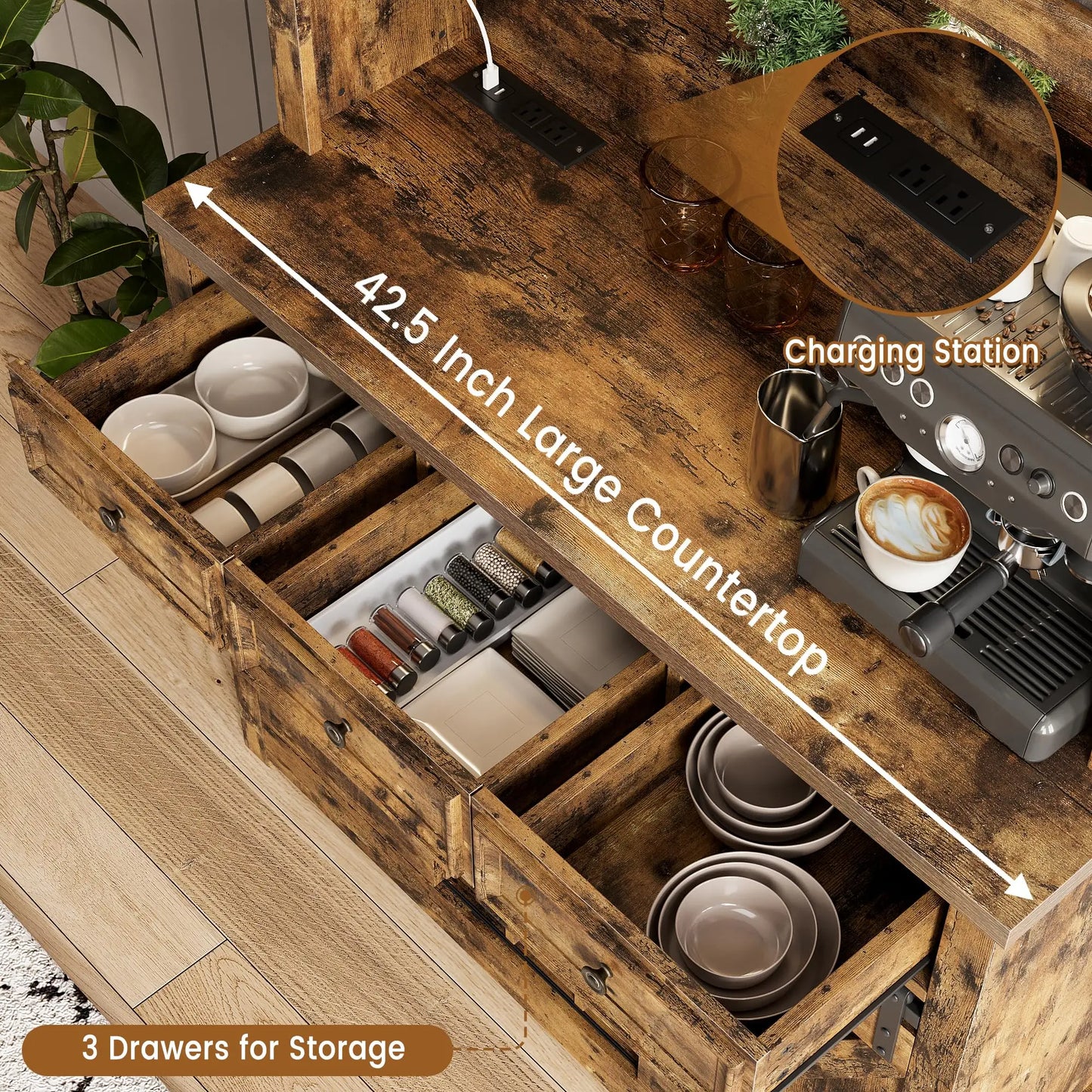 HiMiss Coffee Bar Cabinet With LED Lights