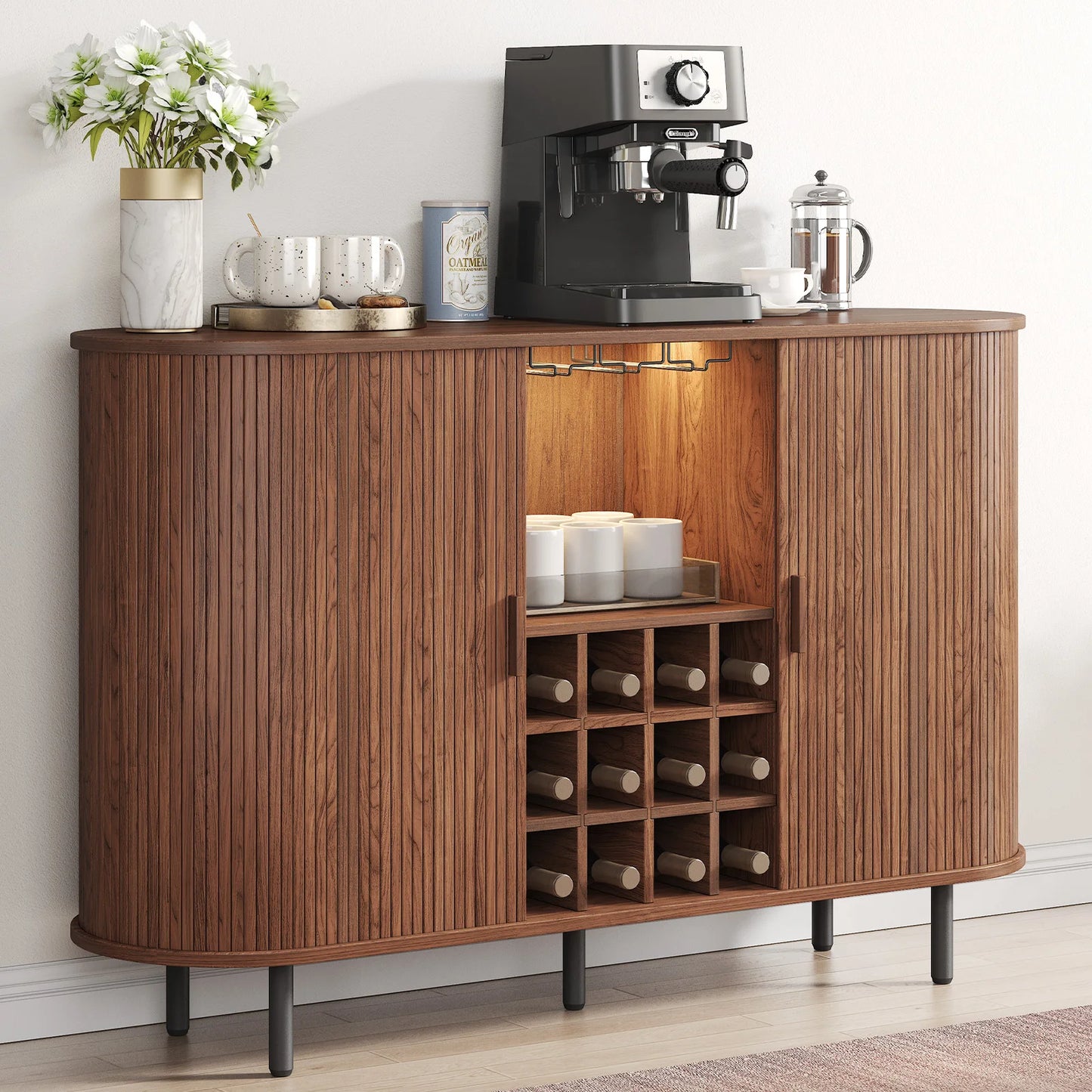 Modern LED Wine Bar Cabinet With Glass Rack