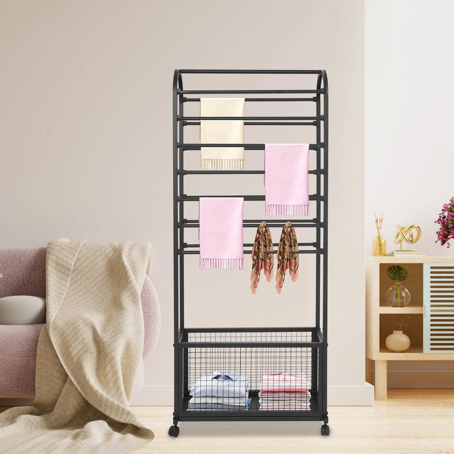Metal Rolling Ribbon Holder Organizer Rack 15 Rods