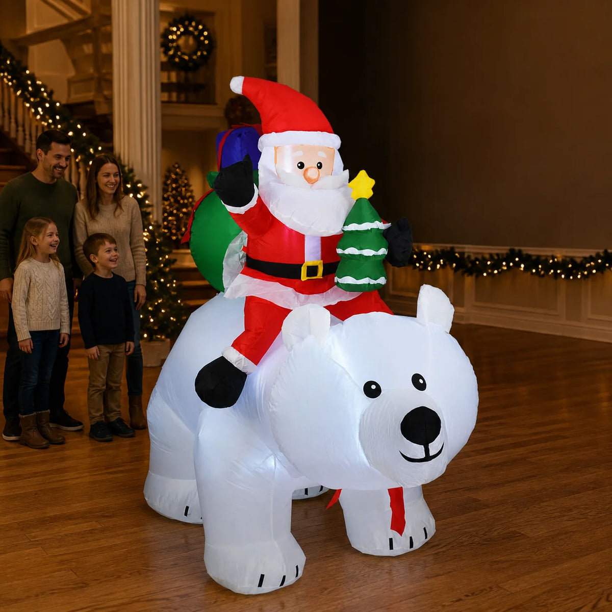 Santa Riding Polar Bear LED Christmas Inflatable
