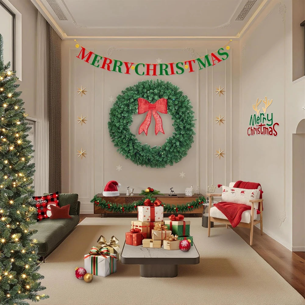 HiMISS Prelit Christmas Wreath With Lighted Bow