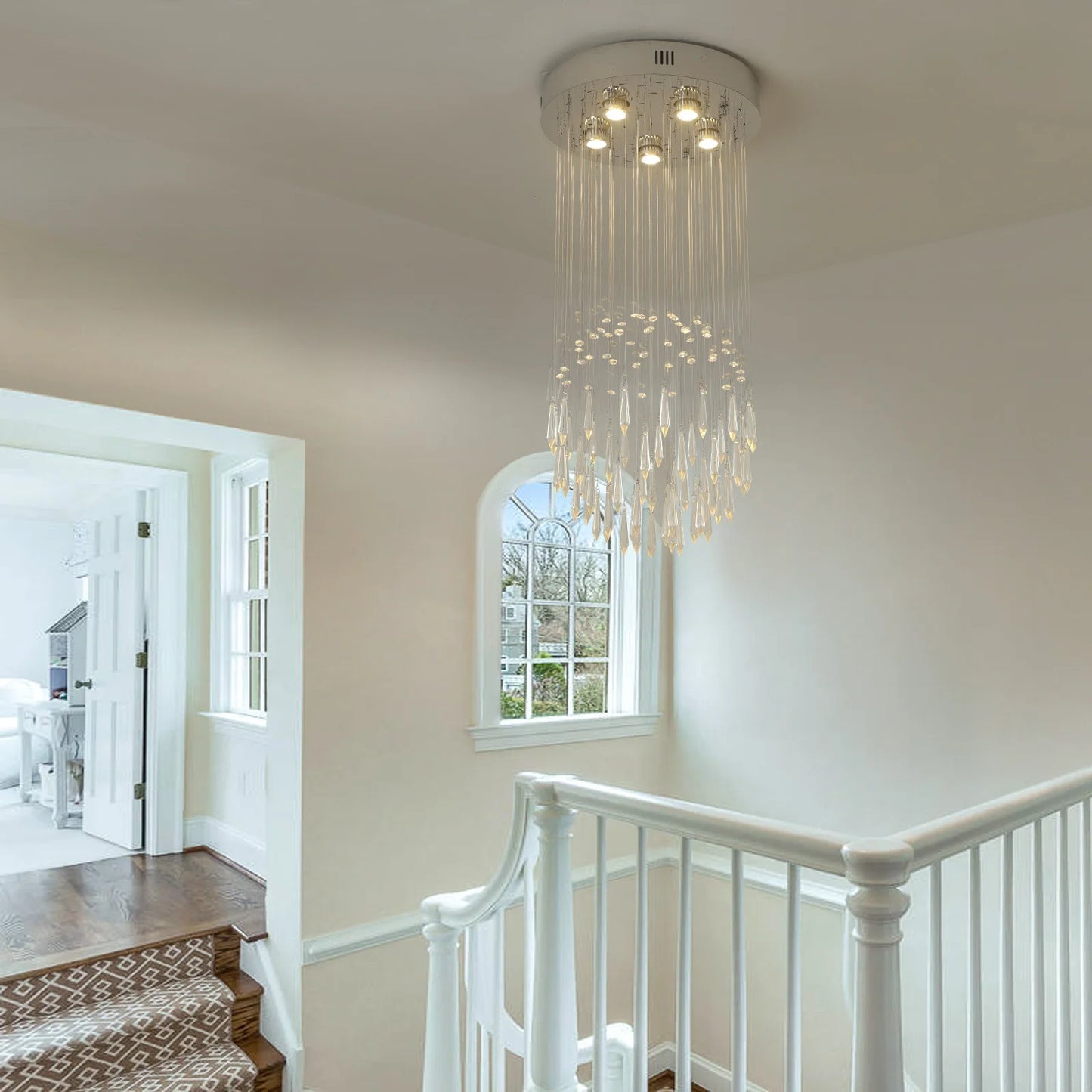 Luxury Crystal Led Pendant Light Loft Stair Droplight Modern Chandelier Ceiling Lamps Home Appliance Deco Lustre Hanging Fixture
