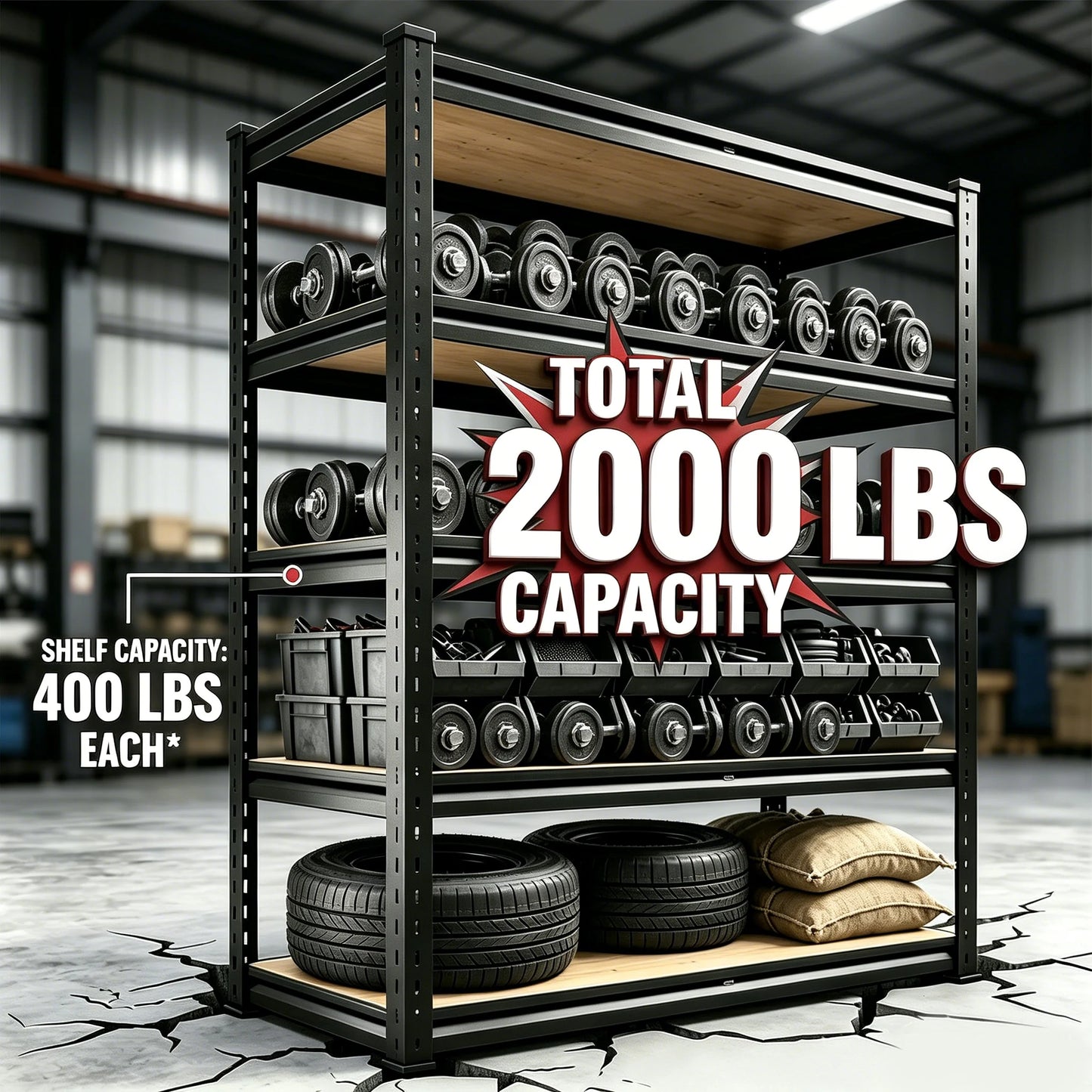 Heavy Duty Metal Storage Rack 5 Tier MDF Shelving Unit