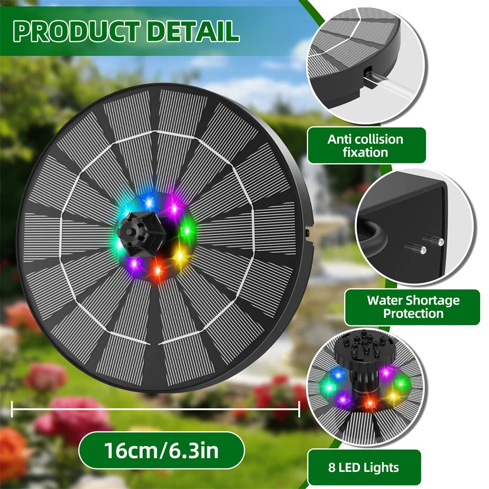 3.5W Solar Powered Water Fountain With LED Lights