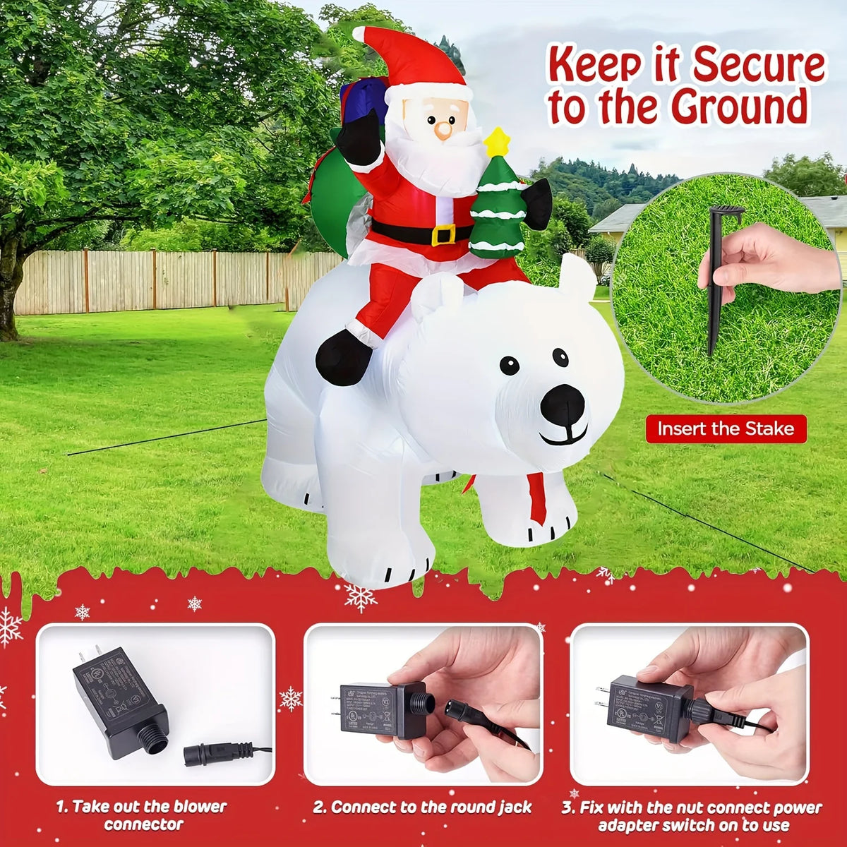 Santa Riding Polar Bear LED Christmas Inflatable