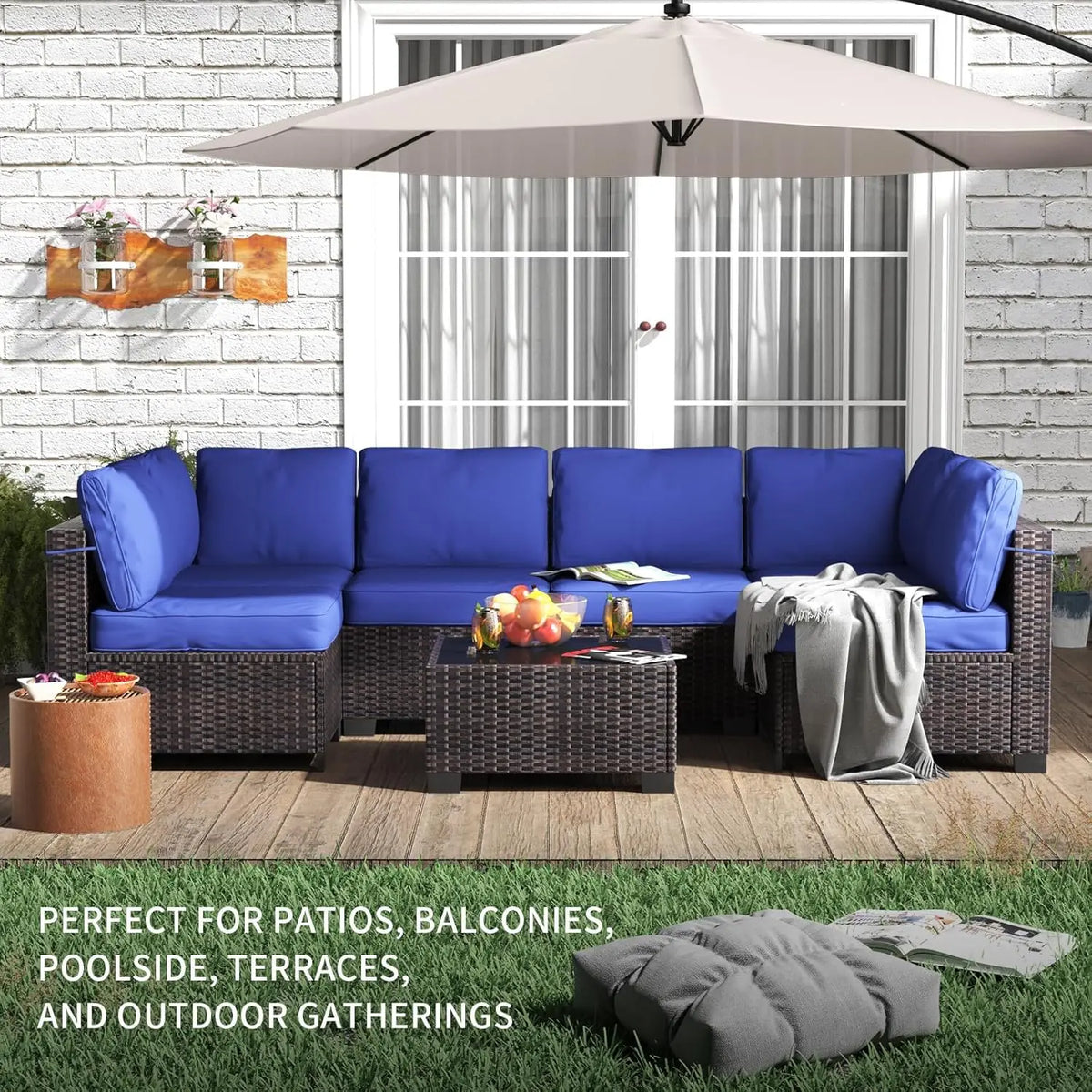 HiMISS Modular Outdoor Rattan Conversation Sofa Set