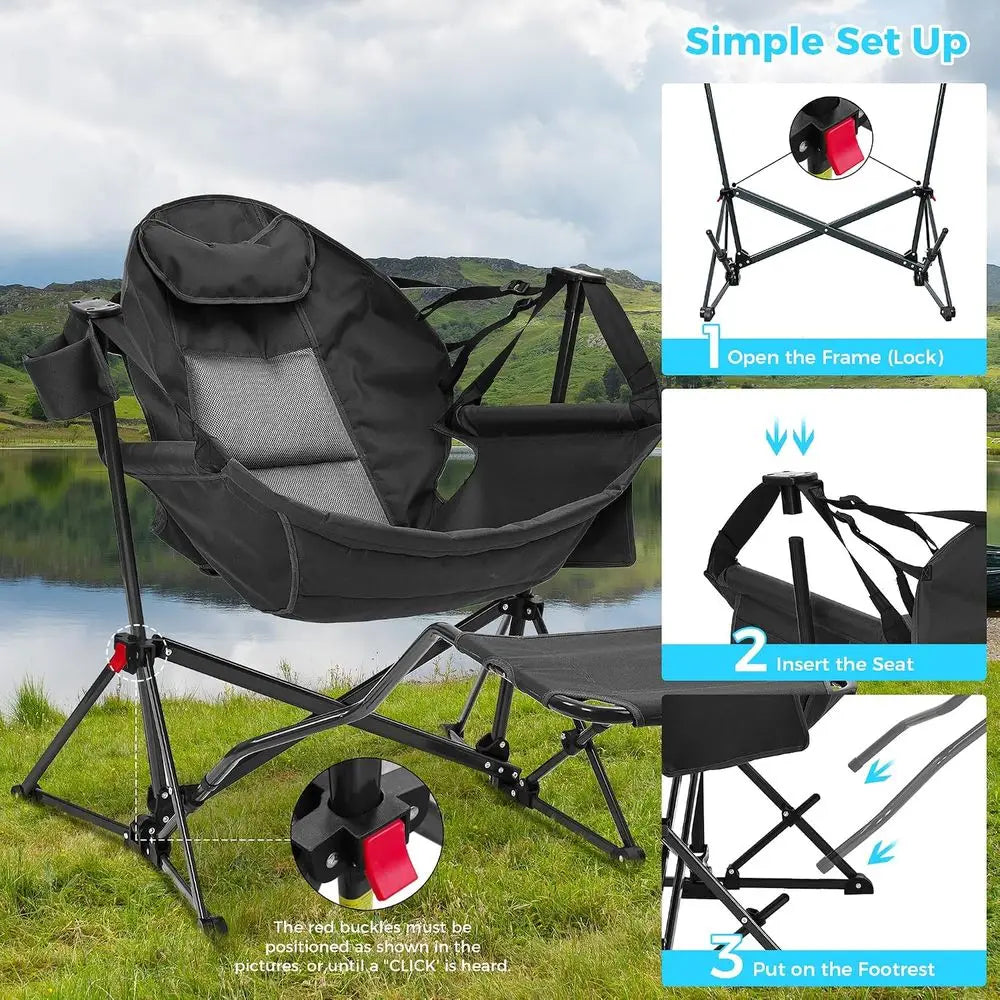 Folding Hammock Camping Chair With Footrest And Cup Holder