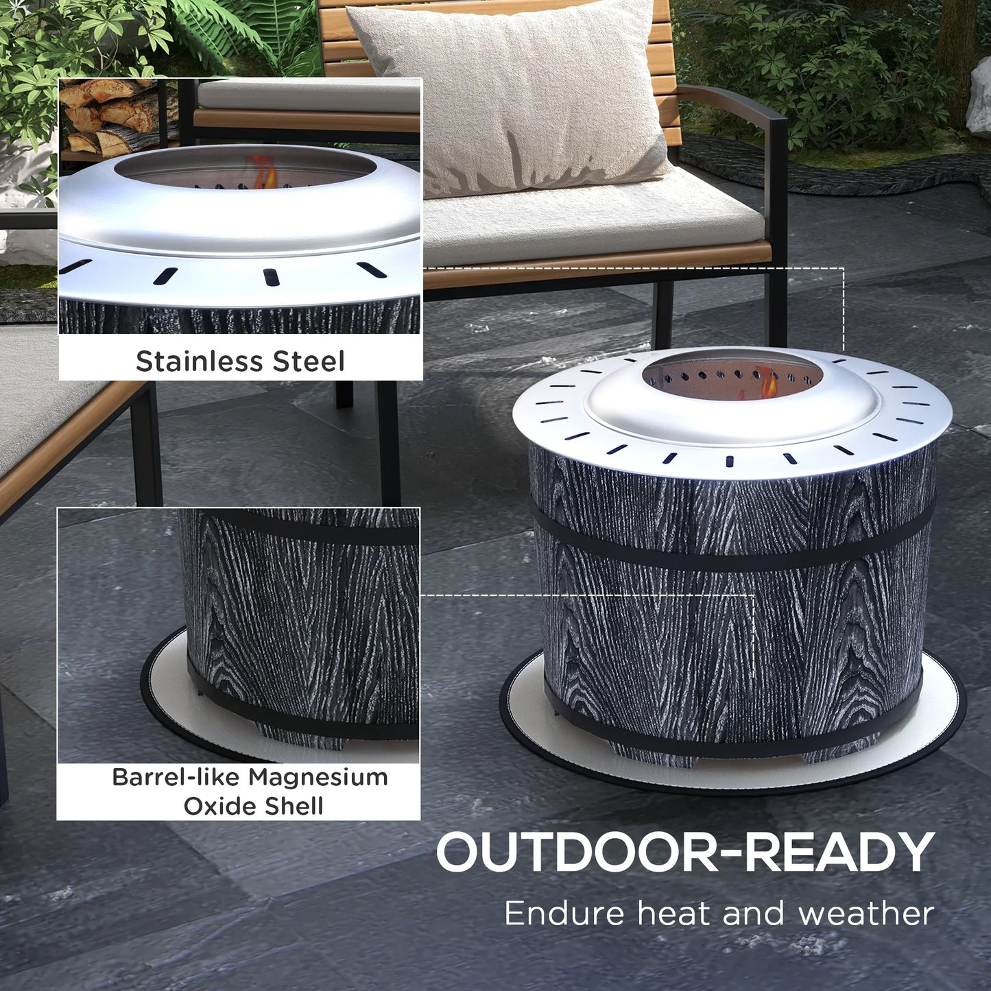 Smokeless Fire Pit with Mat, 20" Firepit, Magnesium Oxide, Black
