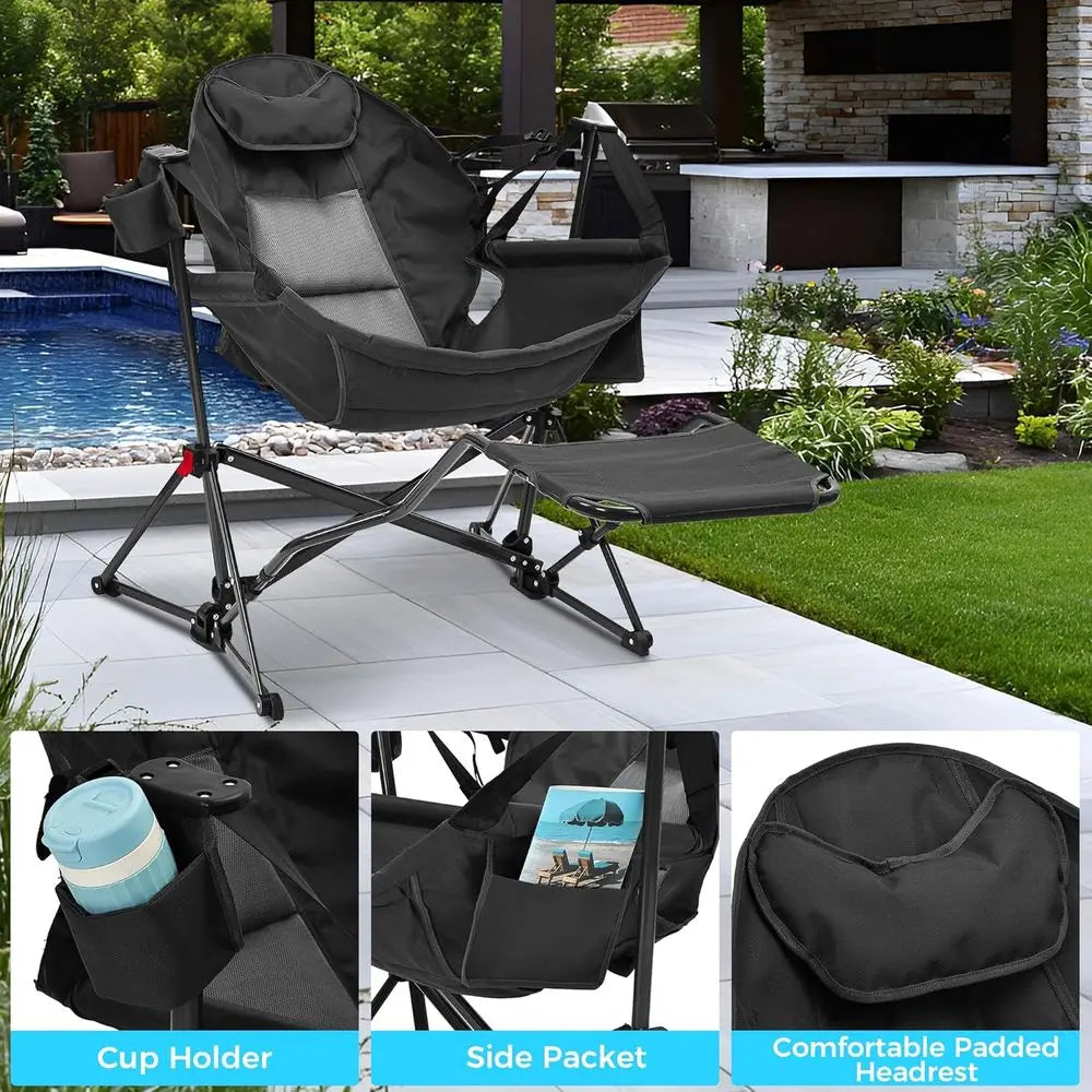 Folding Hammock Camping Chair With Footrest And Cup Holder