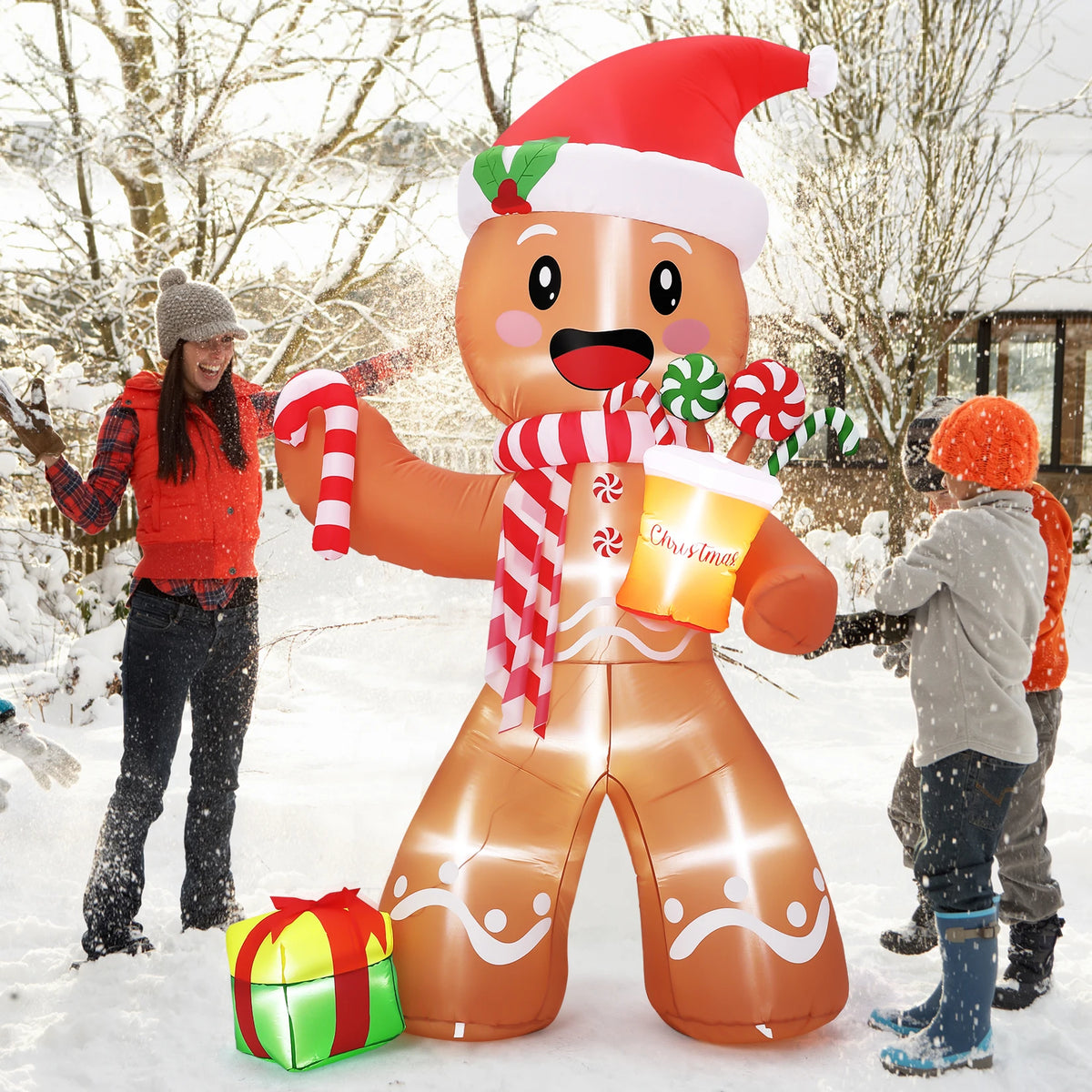 HiMISS Lighted Gingerbread Man Christmas Inflatable