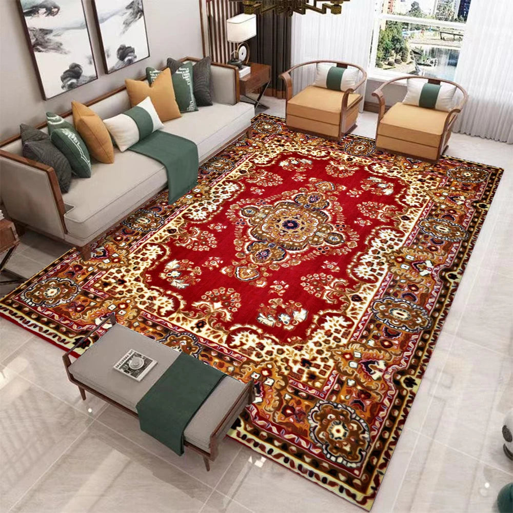 European Retro  Large Carpet for Living Room. Luxury Decoration Rug Non-slip.  Washable Soft Mat