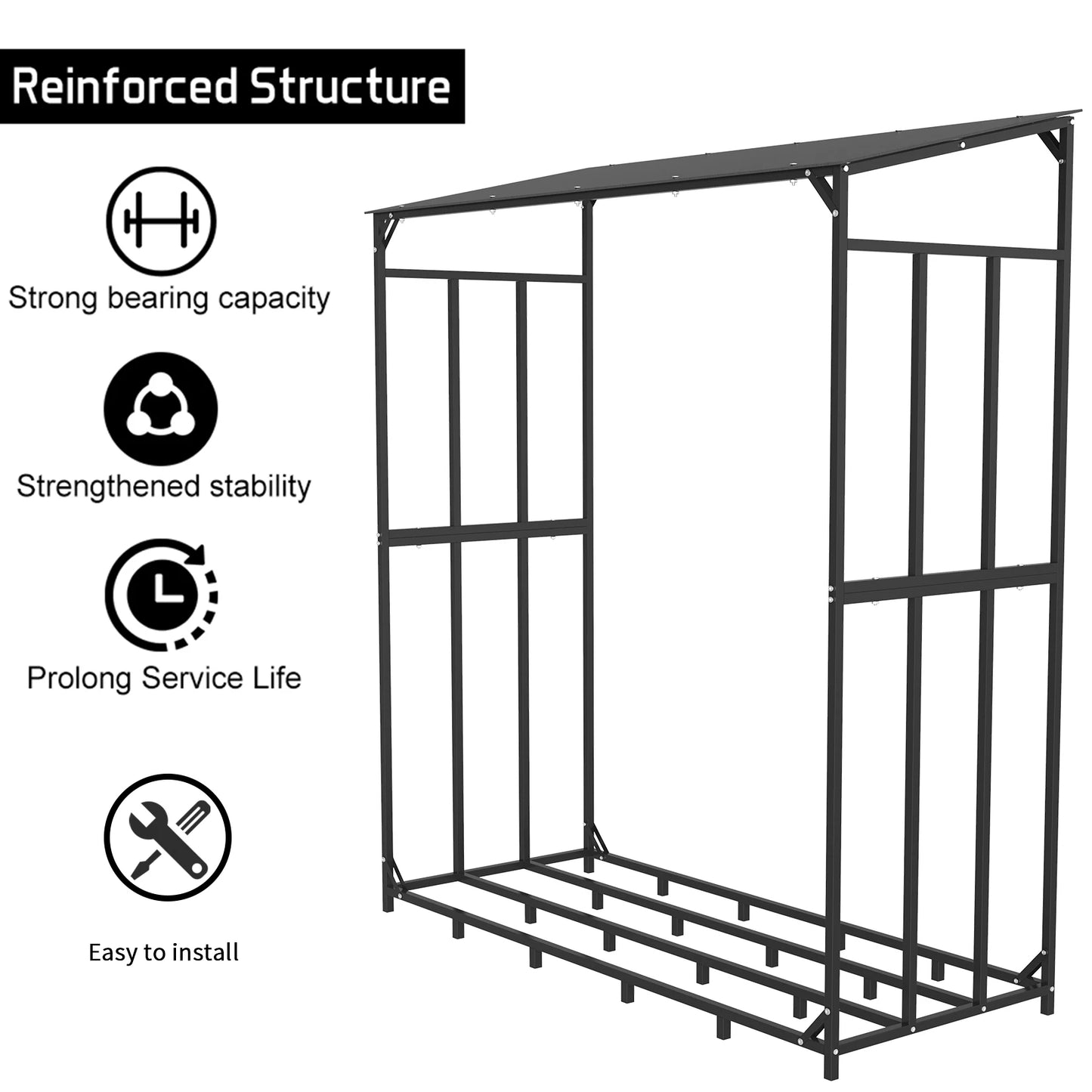Metal Outdoor Firewood Storage Rack With Top Cover