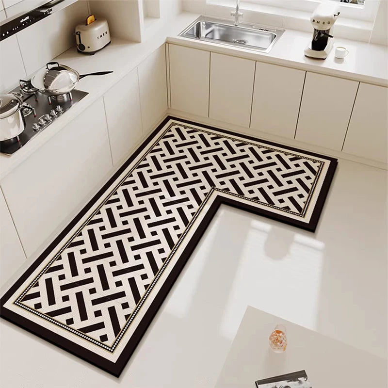 Kitchen Mat Waterproof Floor Mat Pvc Leather Rug Simple Style L-shaped Carpet Anti-oil Non-slip Carpets Home Decoration Rugs