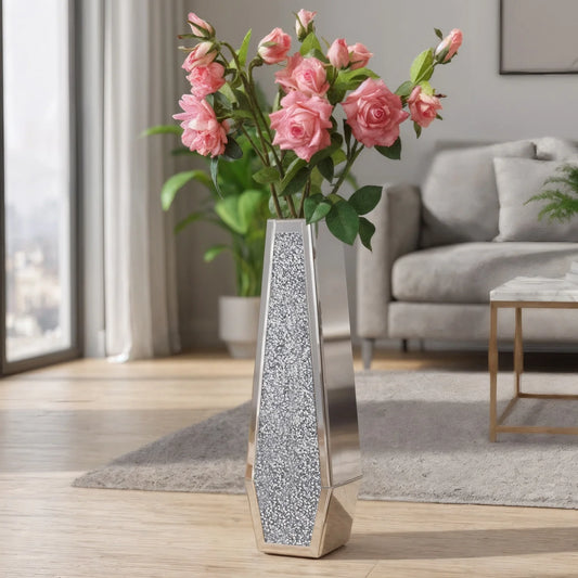 Various Styles,  Crushed Diamond Mirrored tall Vase.  Home Decor for Living Room Bedroom