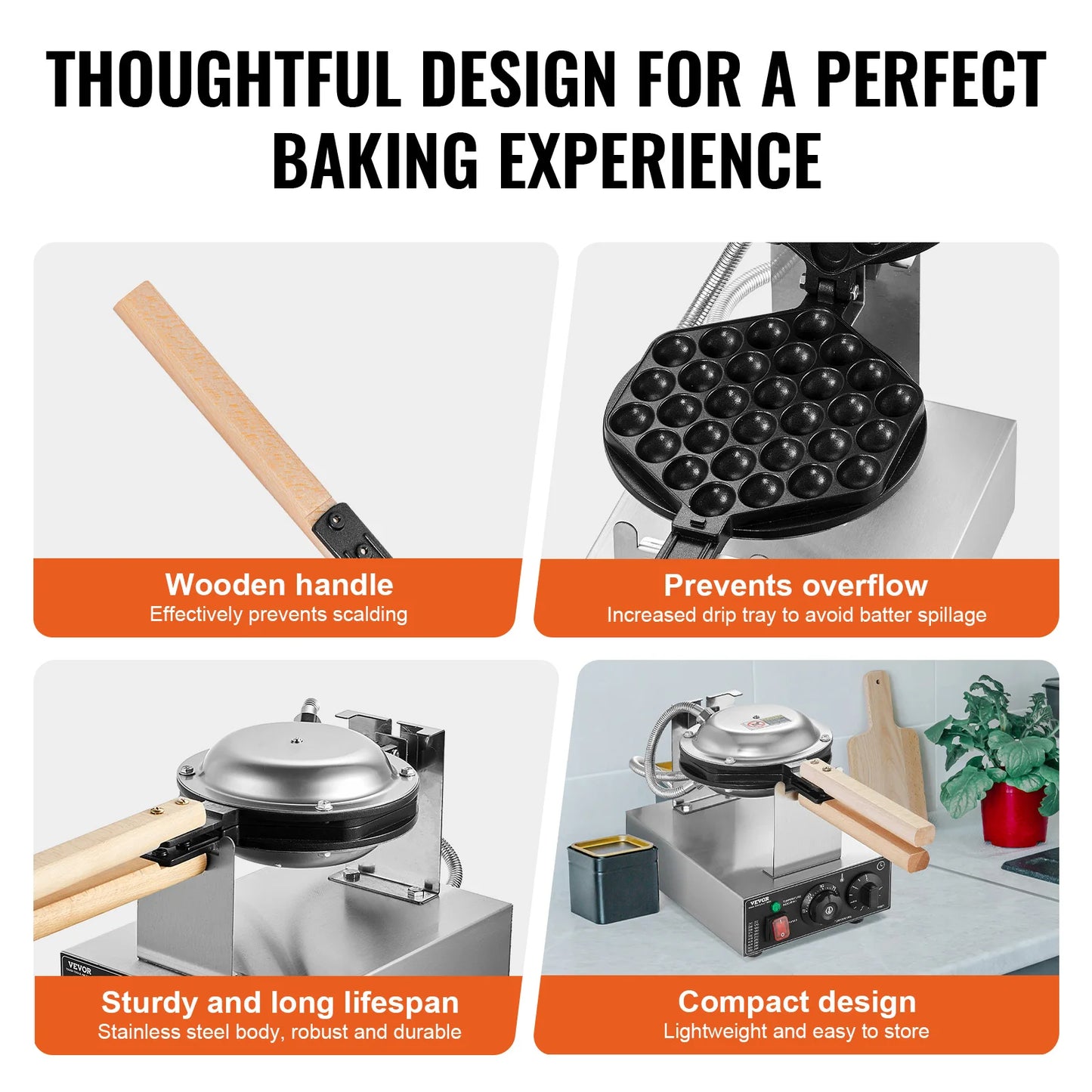 SucceBuy Commercial Egg Bubble Waffle Maker Machine