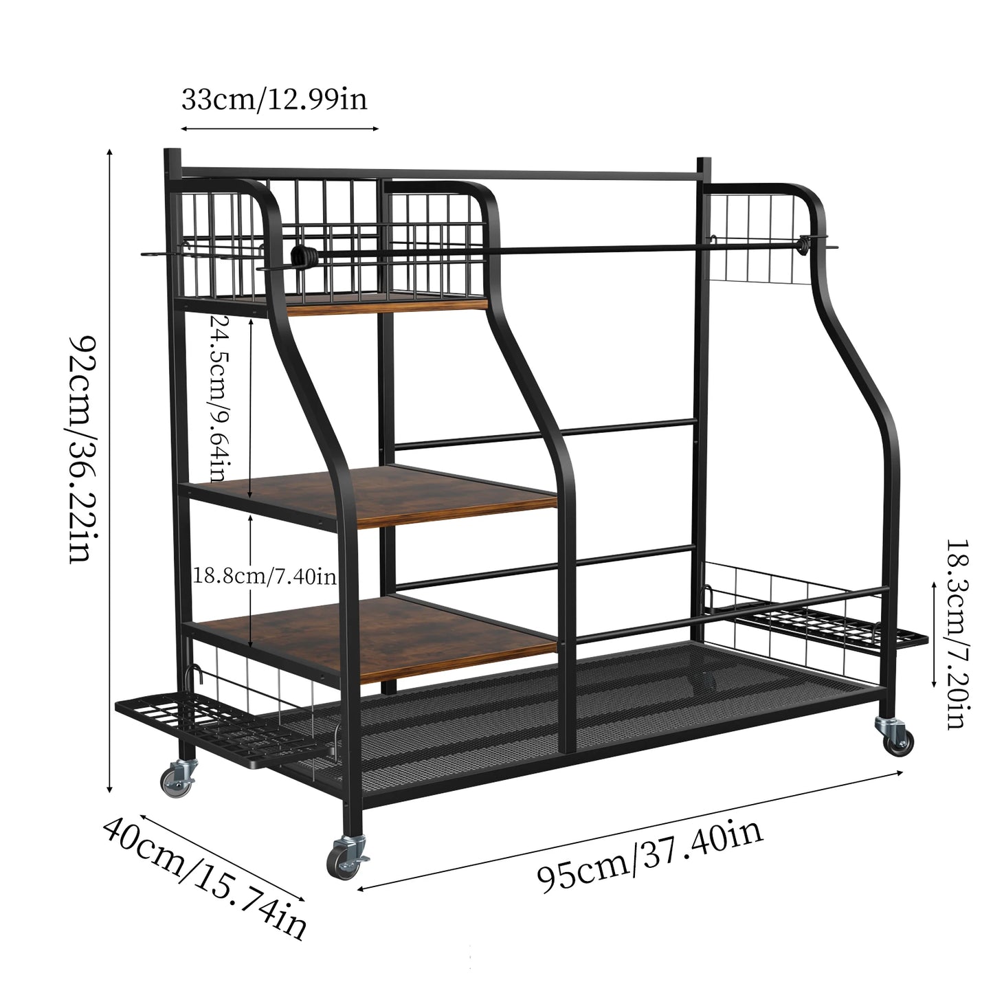 Multifunctional Rolling Golf Bags Storage Shelf Metal Sports Equipment Organizer Rack with Wheels