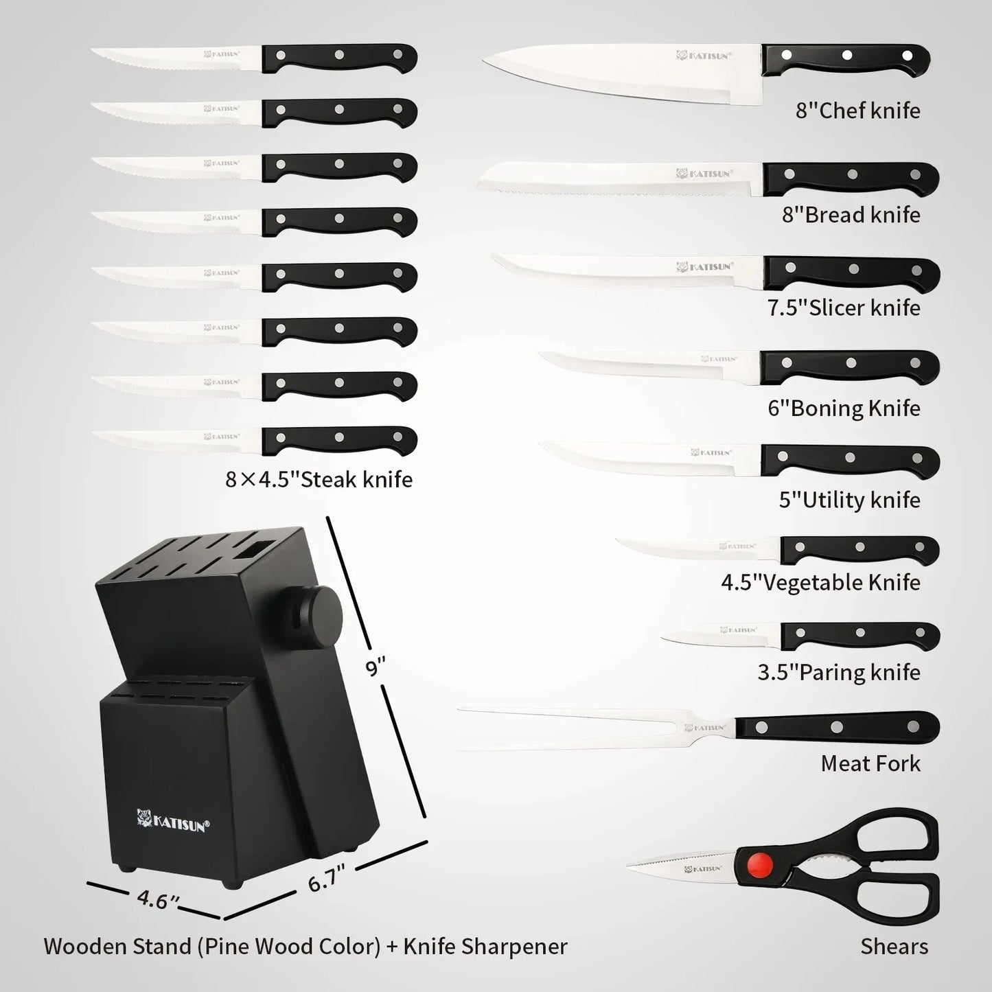 Katisun 19-Piece Kitchen Knife Set With Block